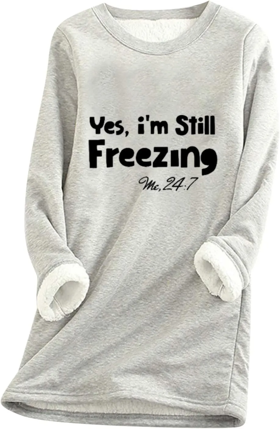 Crewneck Sweatshirts Women Fleece Lined Pullover Sweatshirt Letter Print Sweatshirt Warm Fuzzy Long Sleeve Shirts