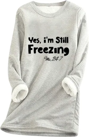 Crewneck Sweatshirts Women Fleece Lined Pullover Sweatshirt Letter Print Sweatshirt Warm Fuzzy Long Sleeve Shirts