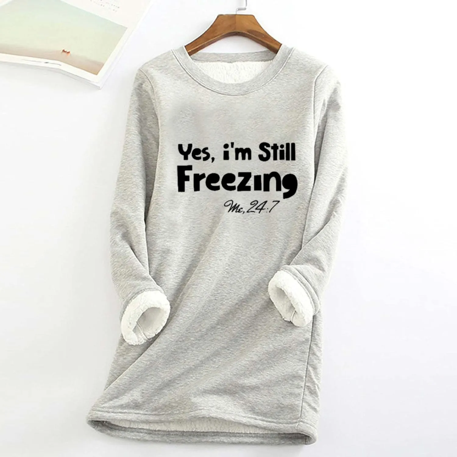 Crewneck Sweatshirts Women Fleece Lined Pullover Sweatshirt Letter Print Sweatshirt Warm Fuzzy Long Sleeve Shirts