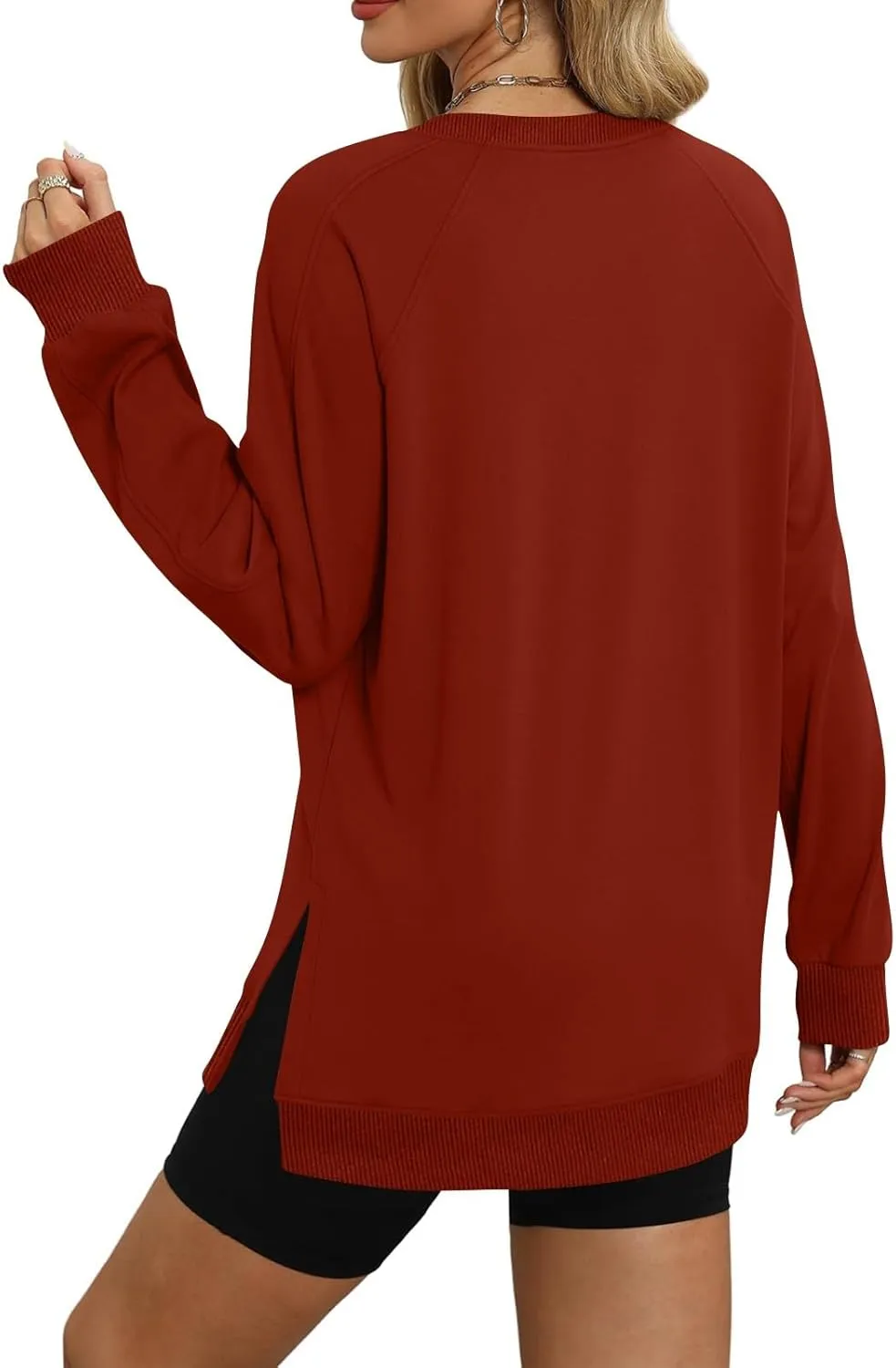 Crewneck Sweatshirts Women Side Slit Oversized Fall Sweatshirt Long Sleeve Tunic Pullover Shirts Y2k Hoodie Sweater
