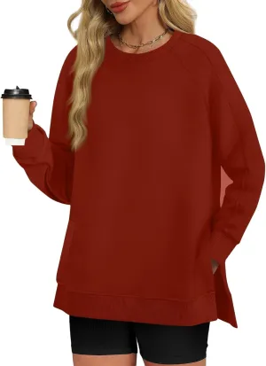 Crewneck Sweatshirts Women Side Slit Oversized Fall Sweatshirt Long Sleeve Tunic Pullover Shirts Y2k Hoodie Sweater