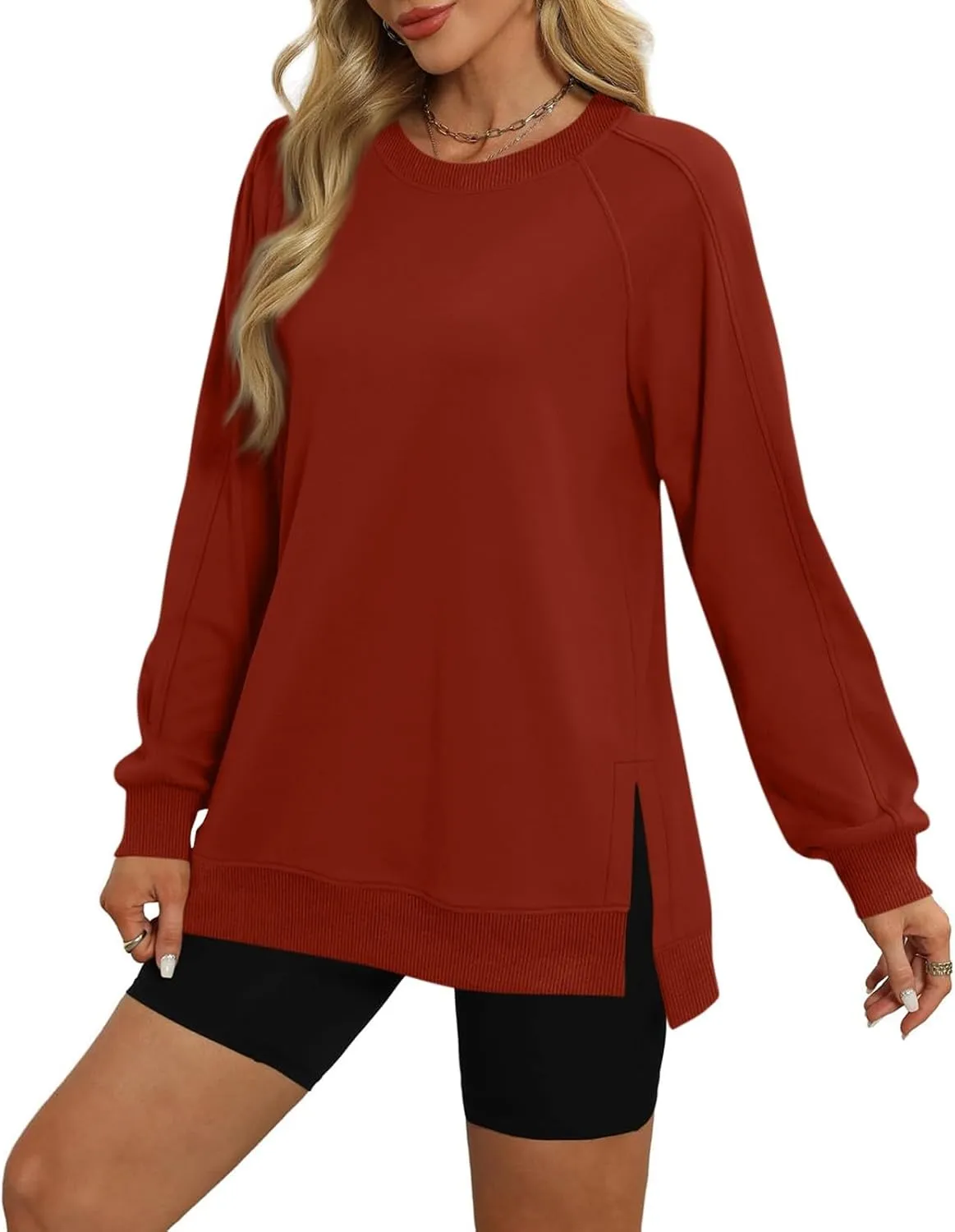 Crewneck Sweatshirts Women Side Slit Oversized Fall Sweatshirt Long Sleeve Tunic Pullover Shirts Y2k Hoodie Sweater