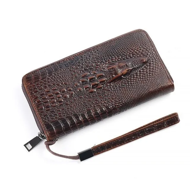 CrocLuxe Vintage Crocodile Leather Long Clutch Wallet