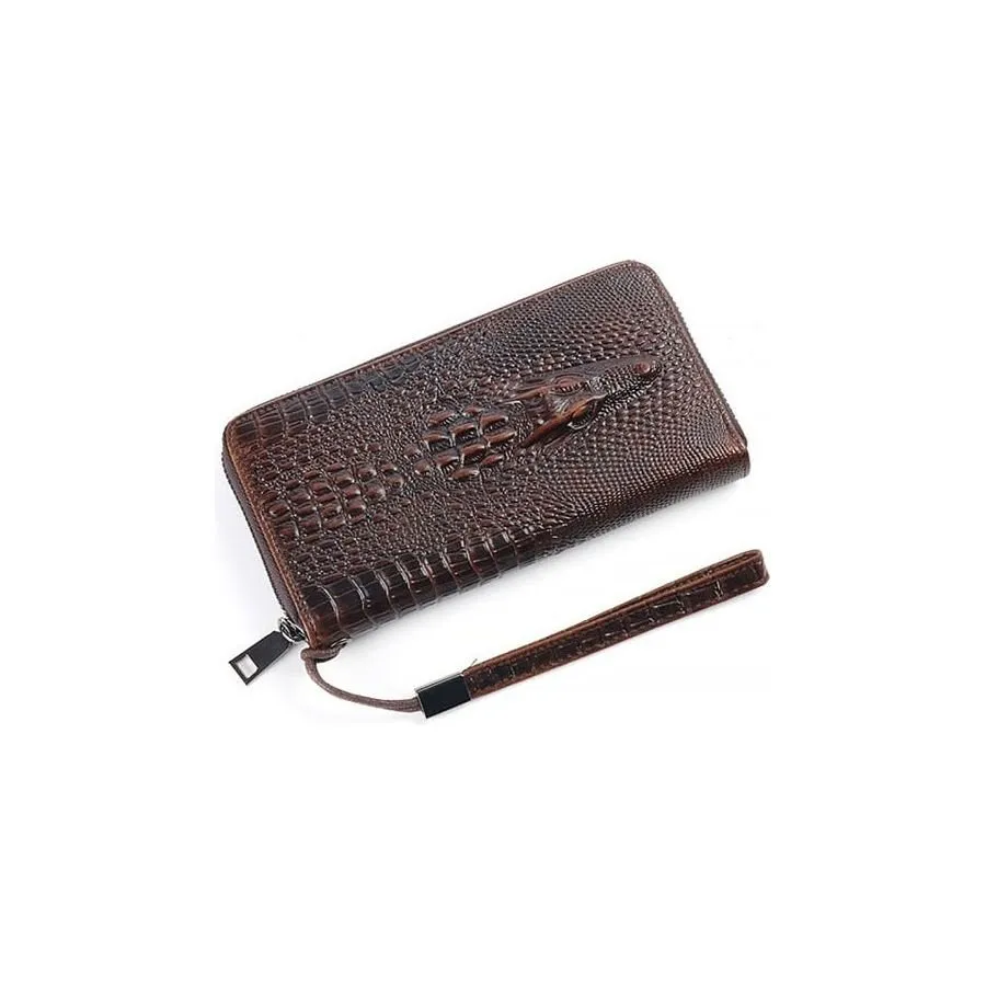 CrocLuxe Vintage Crocodile Leather Long Clutch Wallet