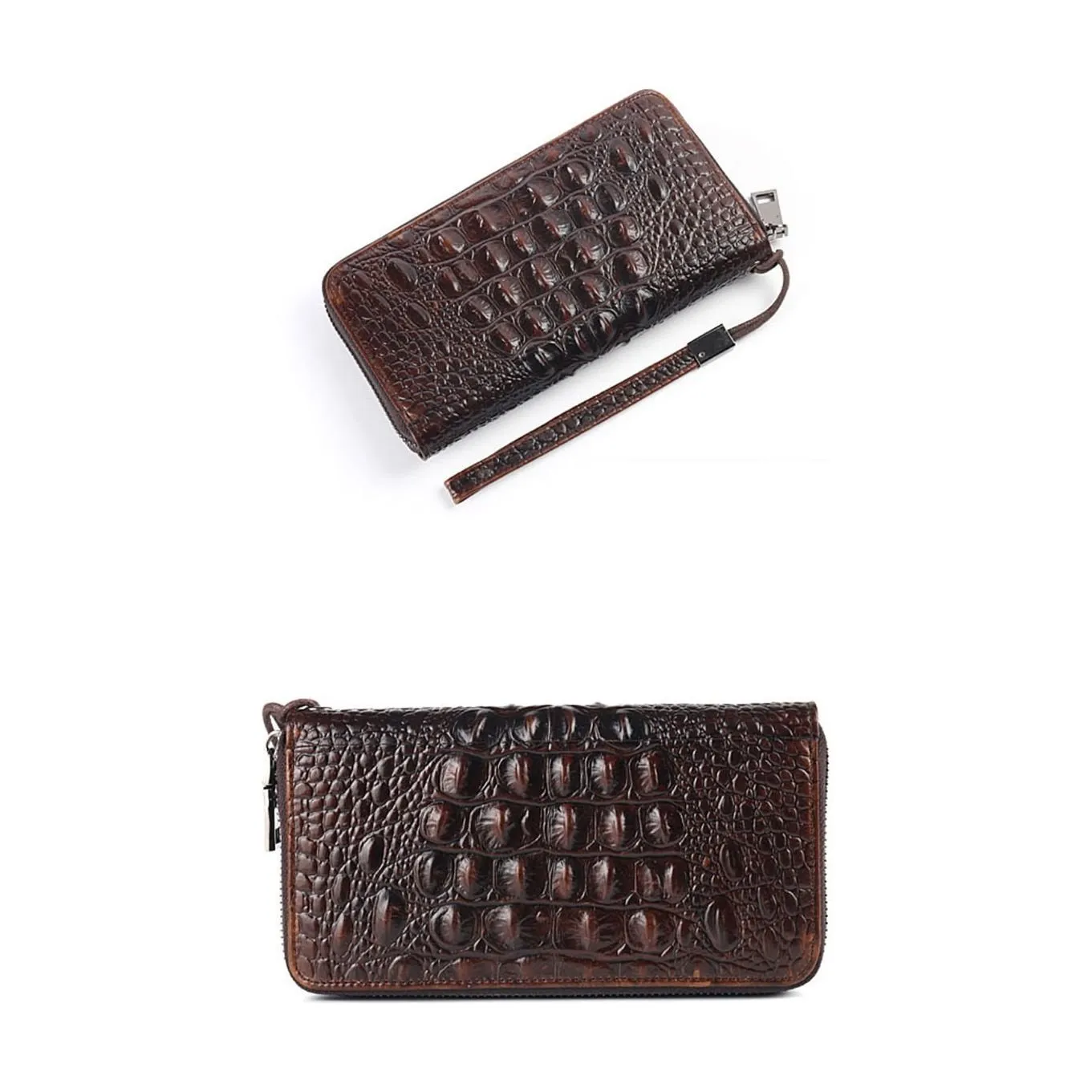 CrocLuxe Vintage Crocodile Leather Long Clutch Wallet