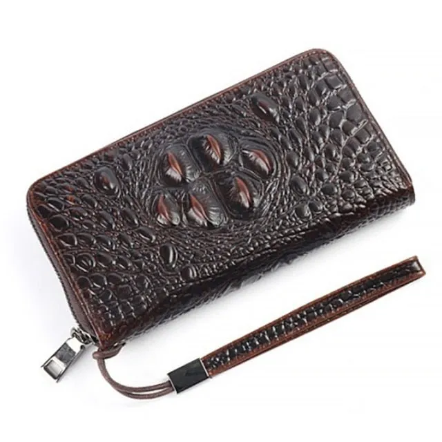 CrocLuxe Vintage Crocodile Leather Long Clutch Wallet