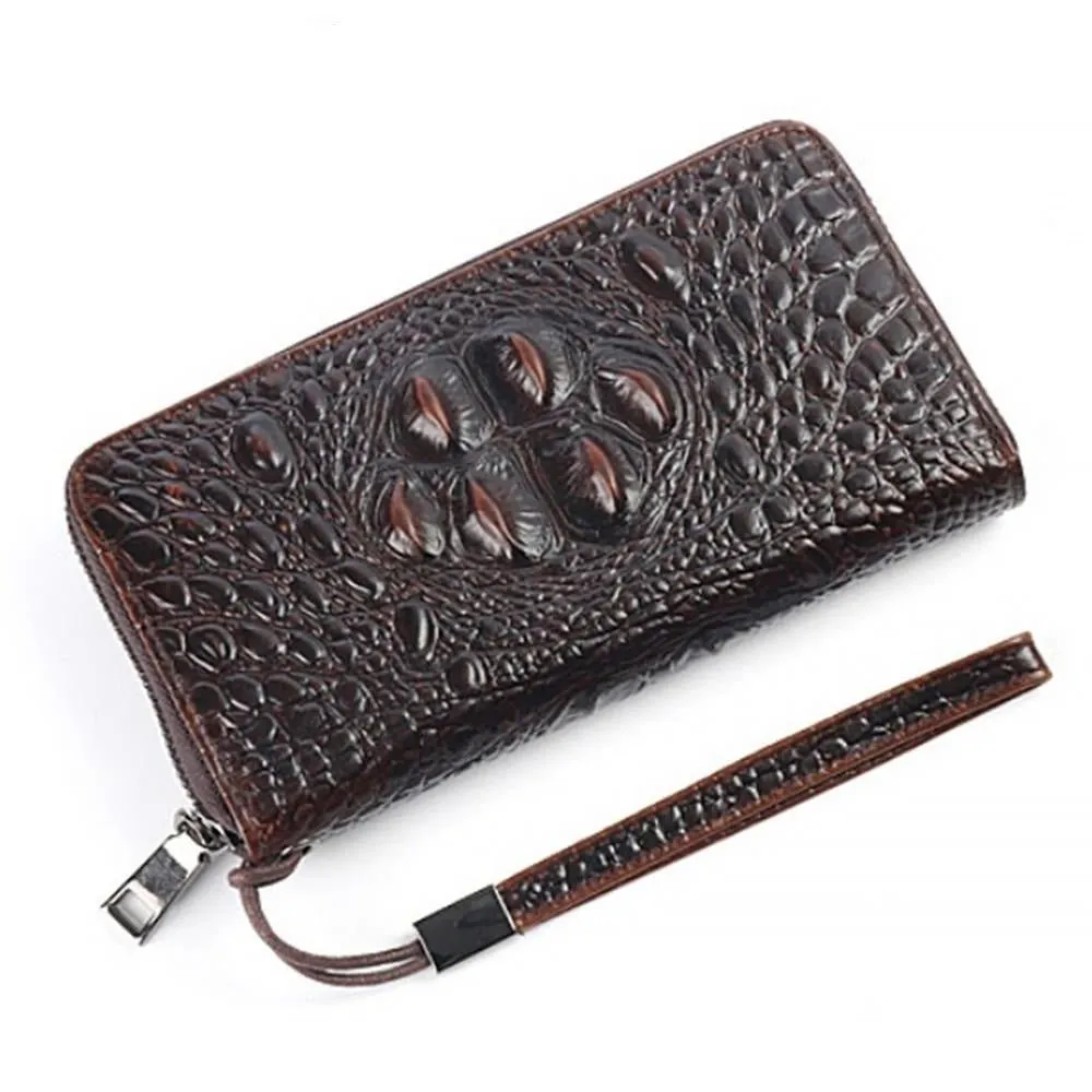 CrocLuxe Vintage Crocodile Leather Long Clutch Wallet