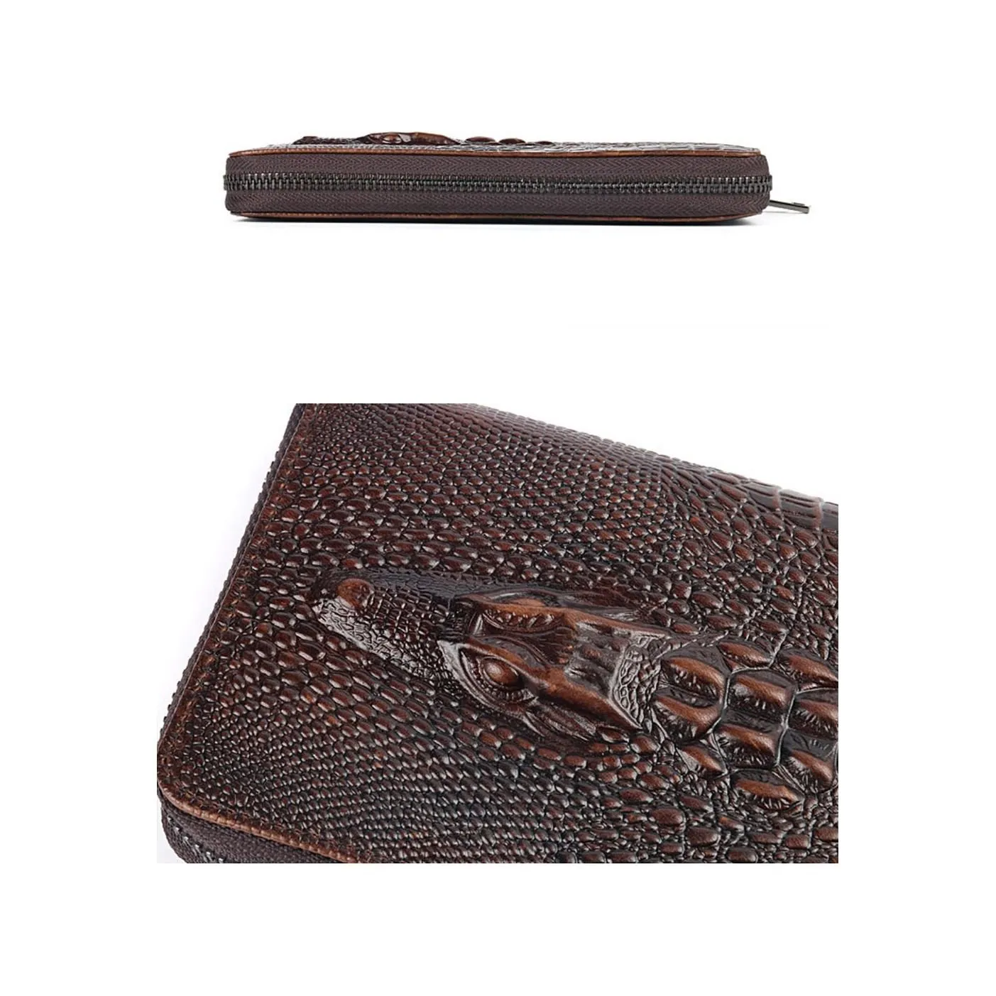 CrocLuxe Vintage Crocodile Leather Long Clutch Wallet