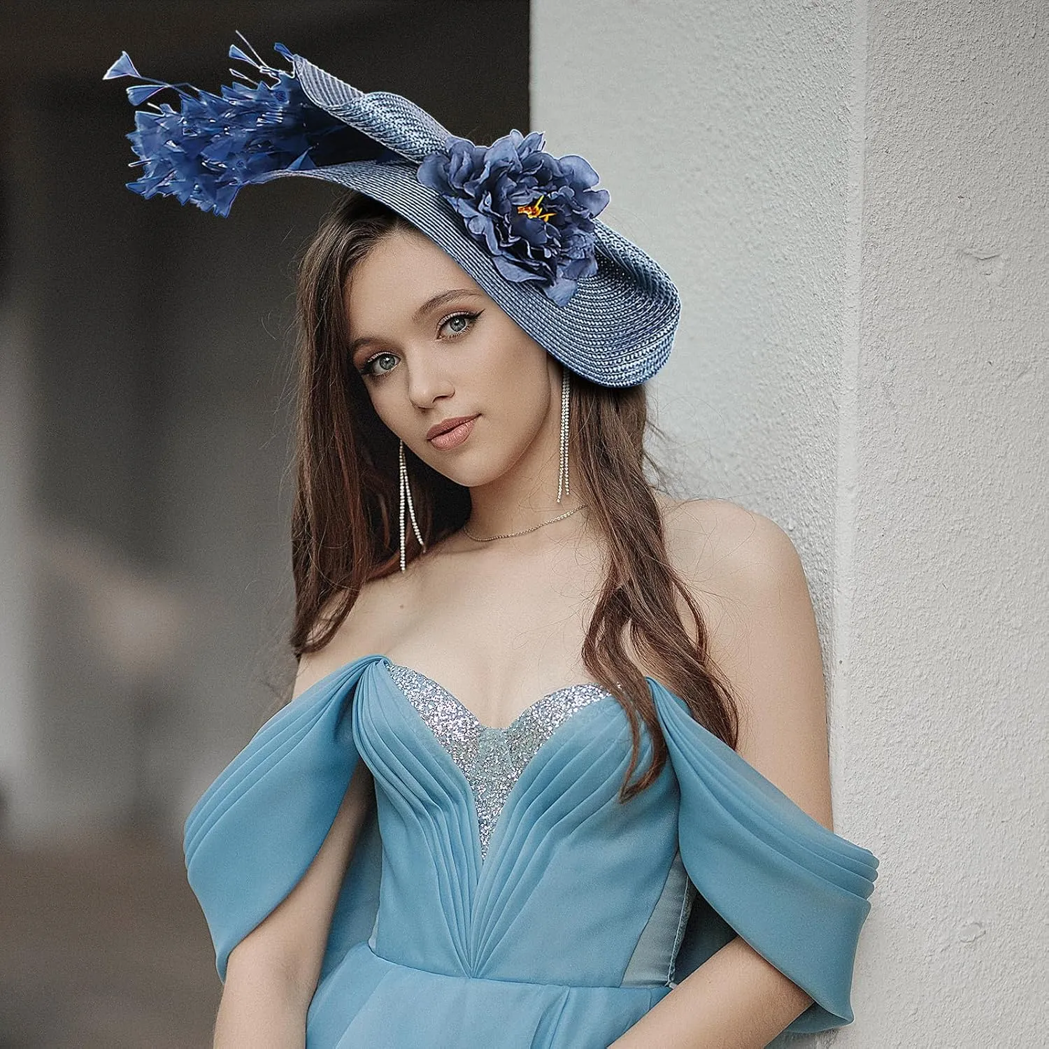 CROWN GUIDE Women's Fascinators Hat - Derby & Tea Party Headpiece with Flower & Feathers, Woven Design for Church, High Tea