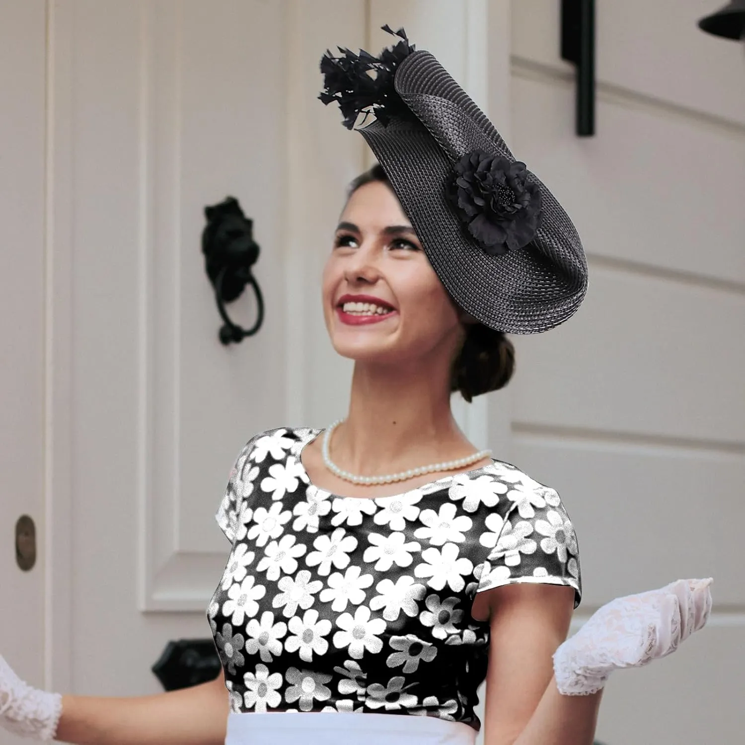 CROWN GUIDE Women's Fascinators Hat - Derby & Tea Party Headpiece with Flower & Feathers, Woven Design for Church, High Tea