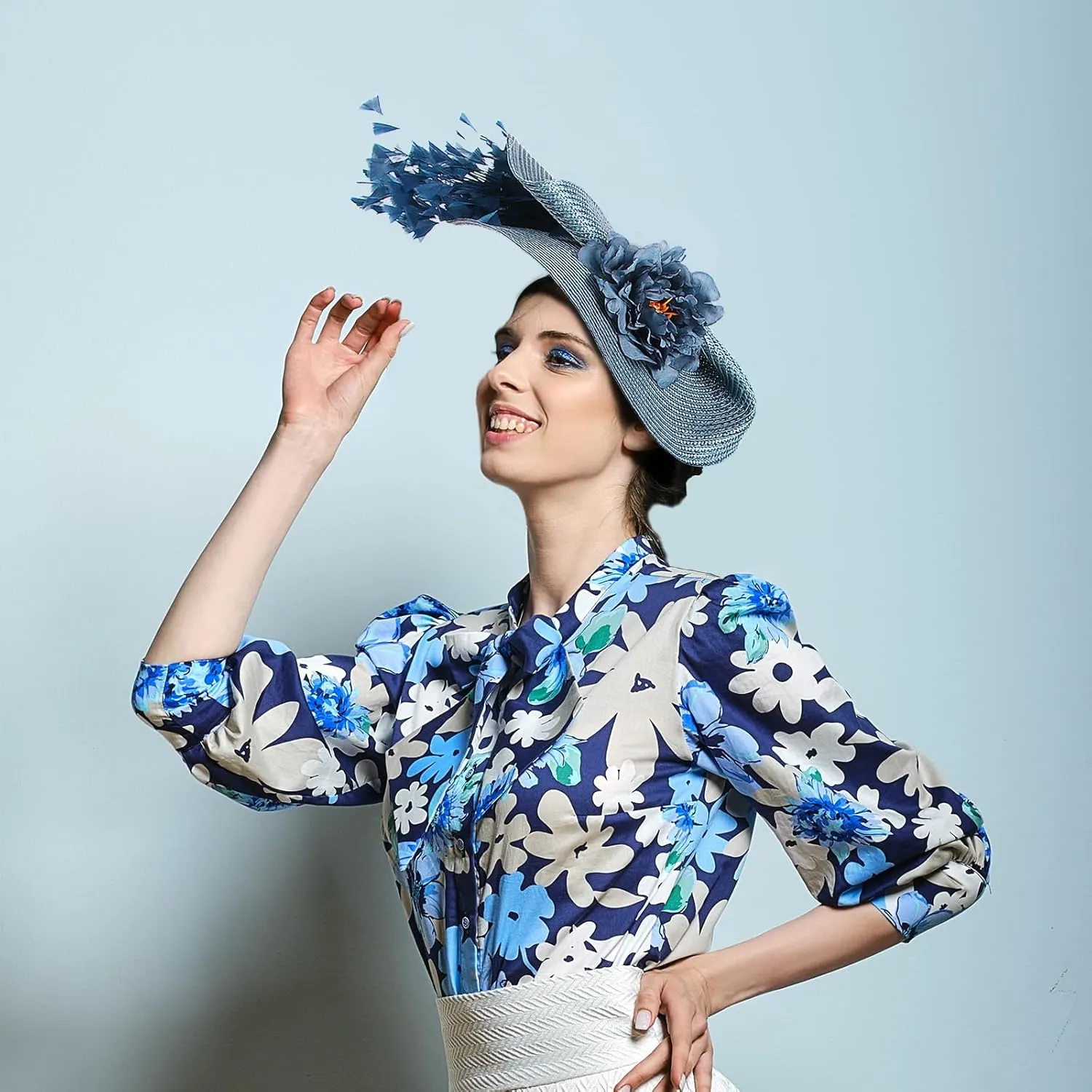 CROWN GUIDE Women's Fascinators Hat - Derby & Tea Party Headpiece with Flower & Feathers, Woven Design for Church, High Tea