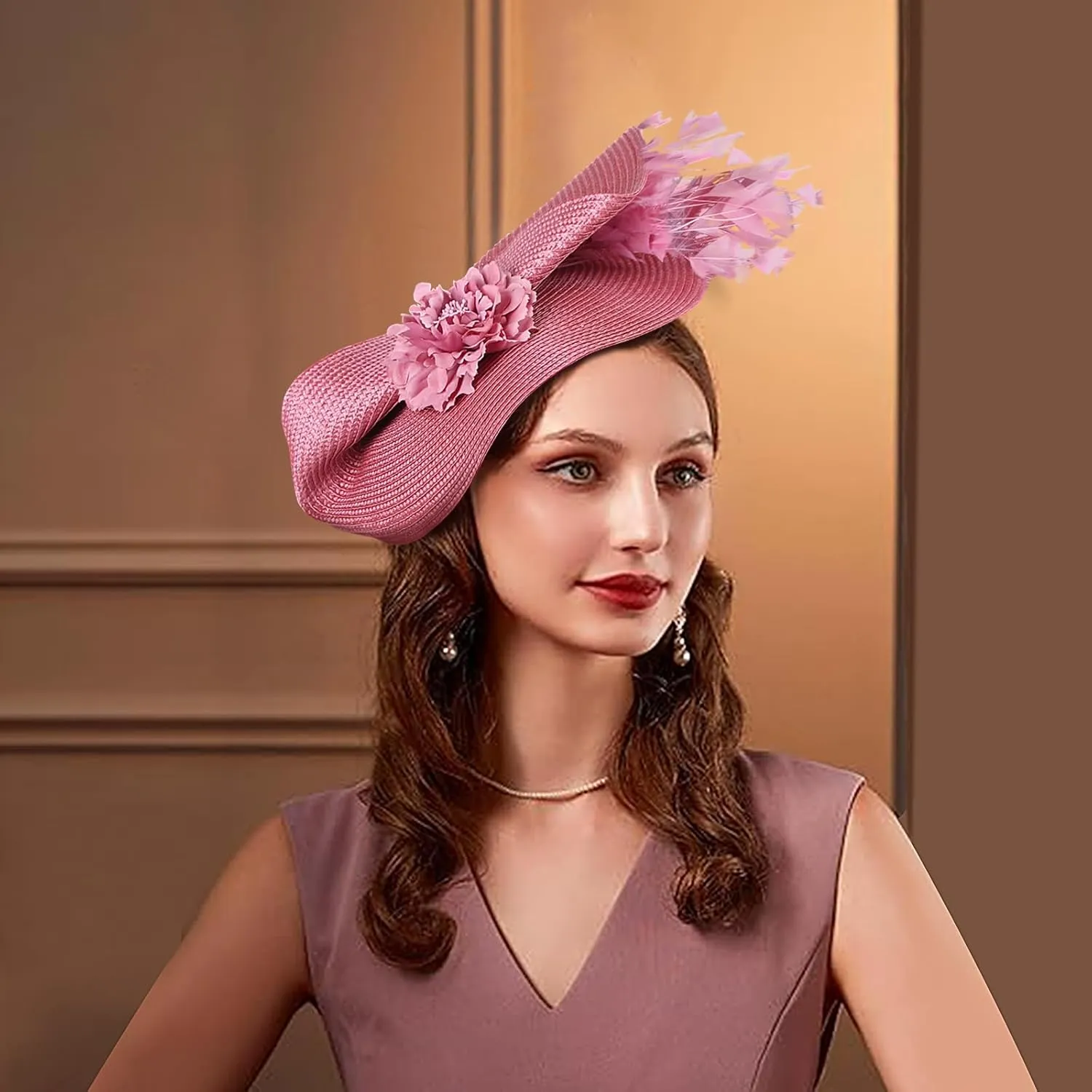 CROWN GUIDE Women's Fascinators Hat - Derby & Tea Party Headpiece with Flower & Feathers, Woven Design for Church, High Tea