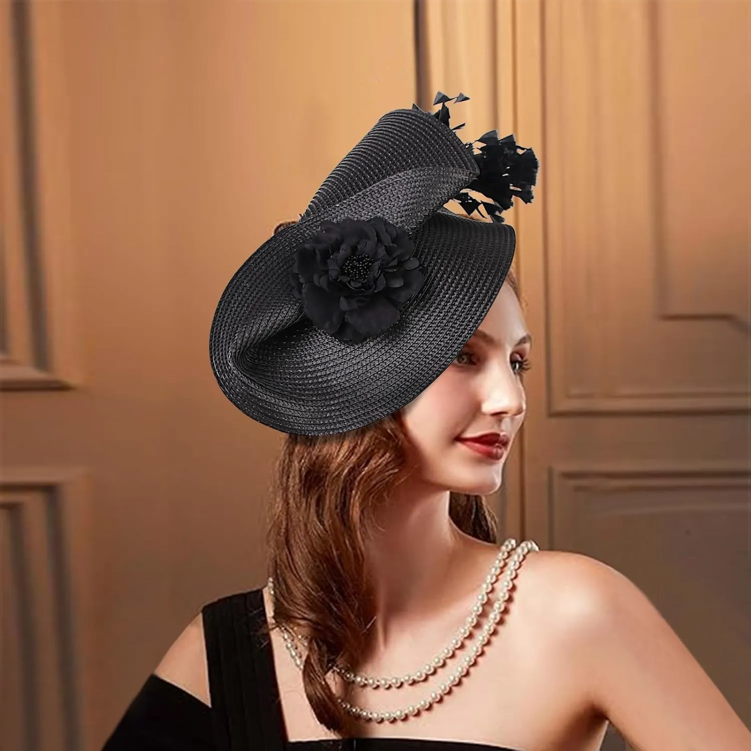 CROWN GUIDE Women's Fascinators Hat - Derby & Tea Party Headpiece with Flower & Feathers, Woven Design for Church, High Tea