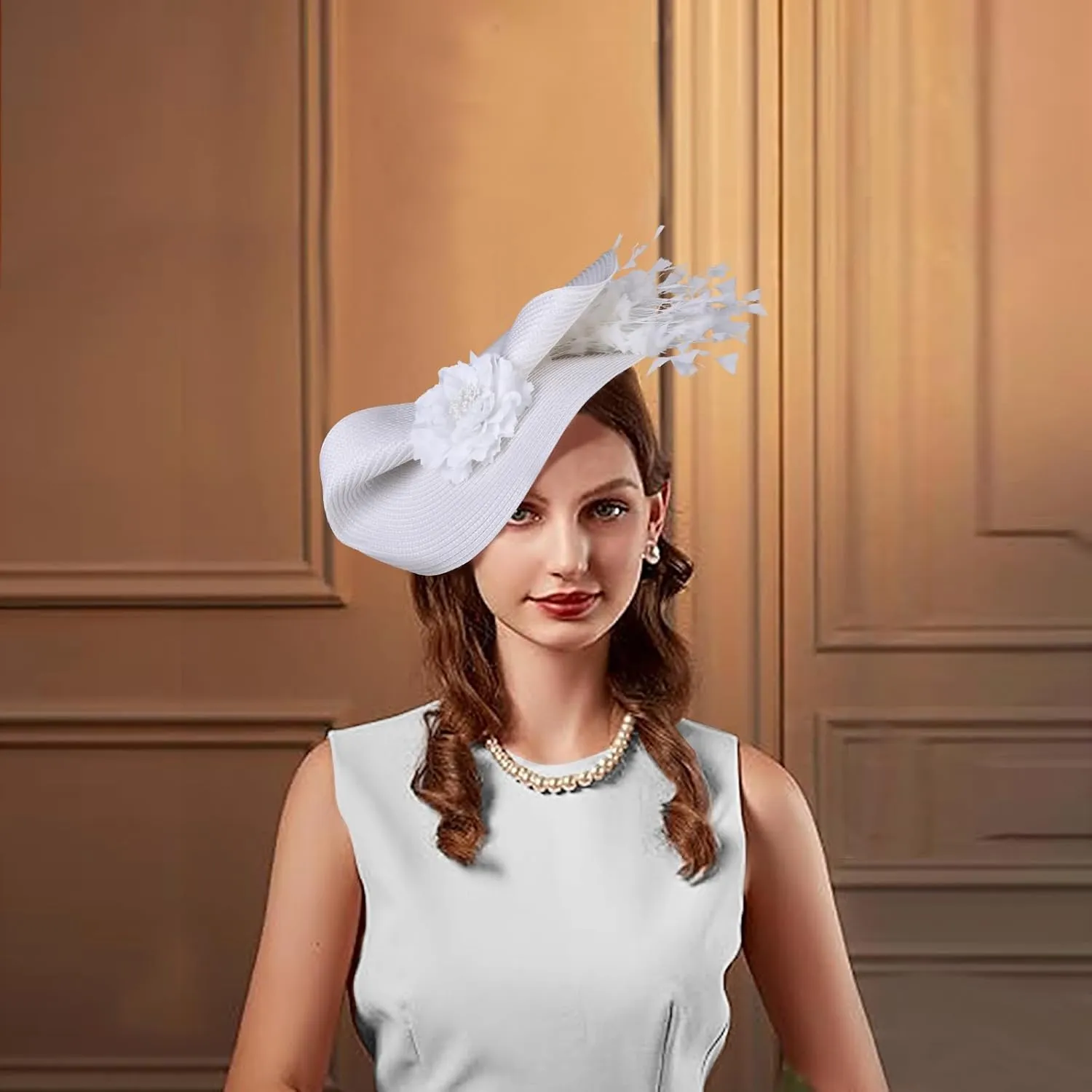 CROWN GUIDE Women's Fascinators Hat - Derby & Tea Party Headpiece with Flower & Feathers, Woven Design for Church, High Tea