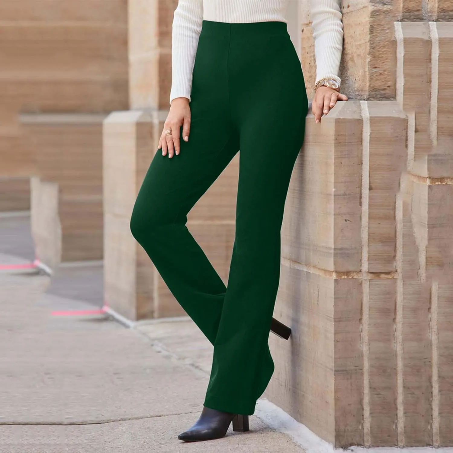 Ctreela Women High Waist Slacks Work Casual Slim Fit Dress Pants Flare Leg Bootcut Office Trousers Soft Leisure Pants