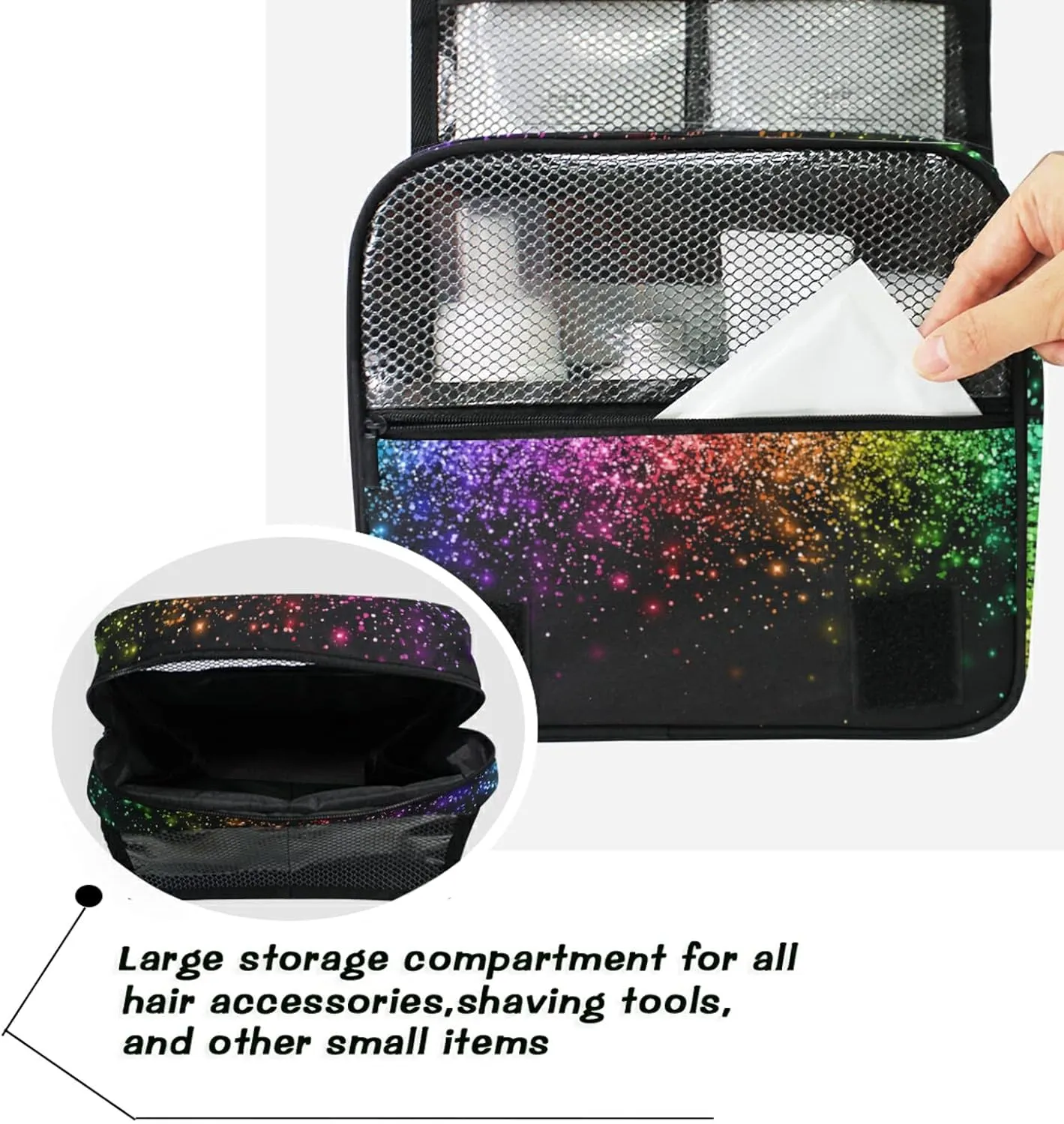 Custom Colorful Glitter PATTERN Travel Hanging Toiletry Bag Personalized Makeup Large Customized Cosmetic Bag Makeup Case Waterproof for Full Sized Container Toiletries