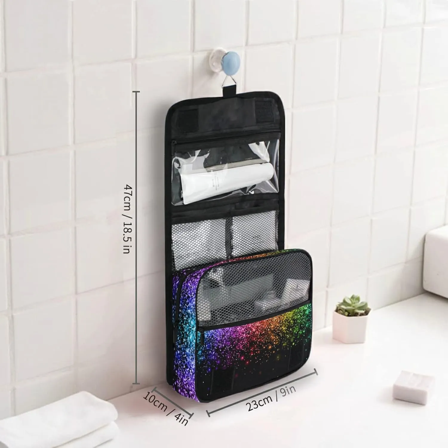 Custom Colorful Glitter PATTERN Travel Hanging Toiletry Bag Personalized Makeup Large Customized Cosmetic Bag Makeup Case Waterproof for Full Sized Container Toiletries