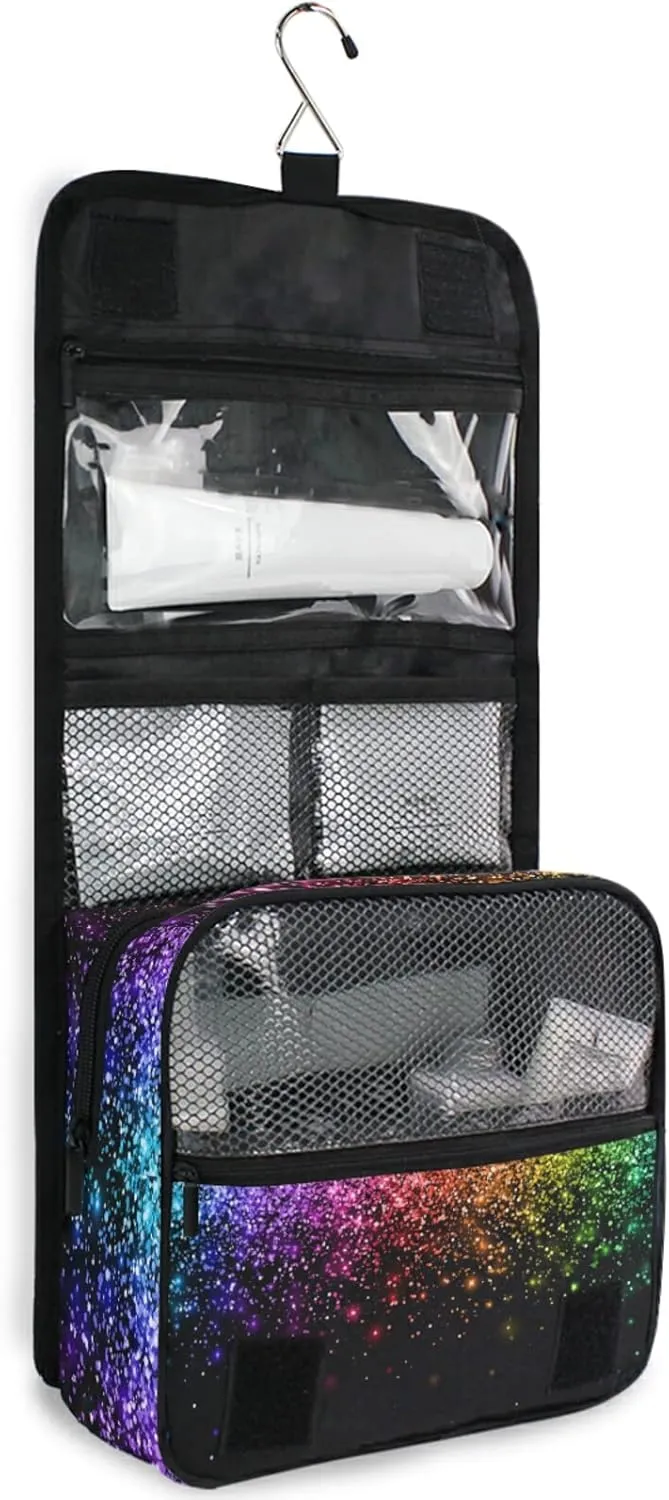 Custom Colorful Glitter PATTERN Travel Hanging Toiletry Bag Personalized Makeup Large Customized Cosmetic Bag Makeup Case Waterproof for Full Sized Container Toiletries