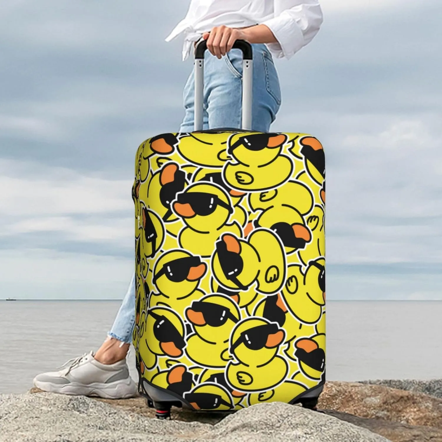Cute Duck With Sunglasses Luggage Suitcase Covers Elastic Washable Fashionable Funny Duck Luggage Protector Travel Suitcase Protective Cover For Kid And Adult, S (Fit 18-21 Inch Luggage)