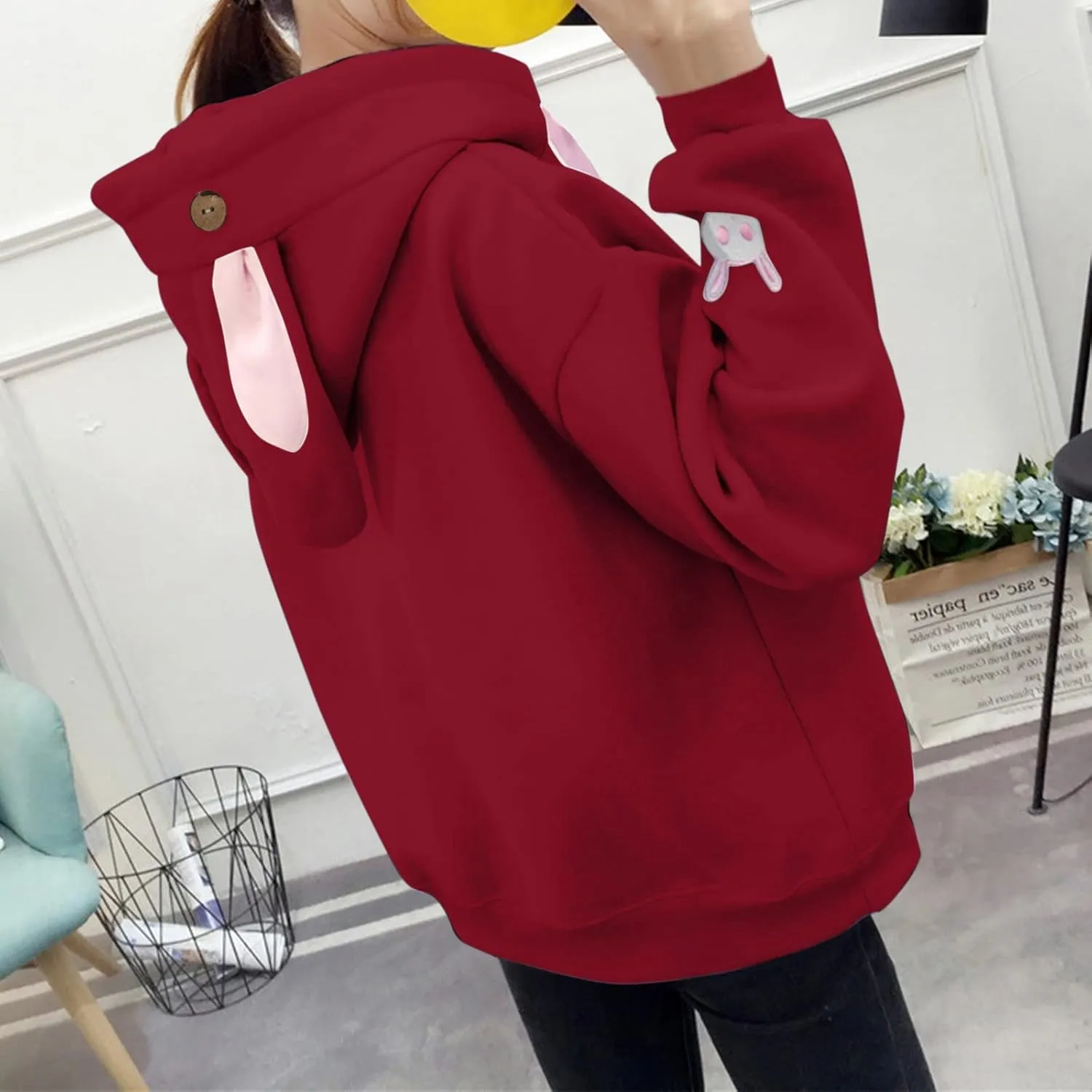 Cute Hoodies For Women Oversized Y2K Pullover Bunny Ear Hooded Sweatshirts With Pockets Long Sleeve Outfits Fall Clothes 2023