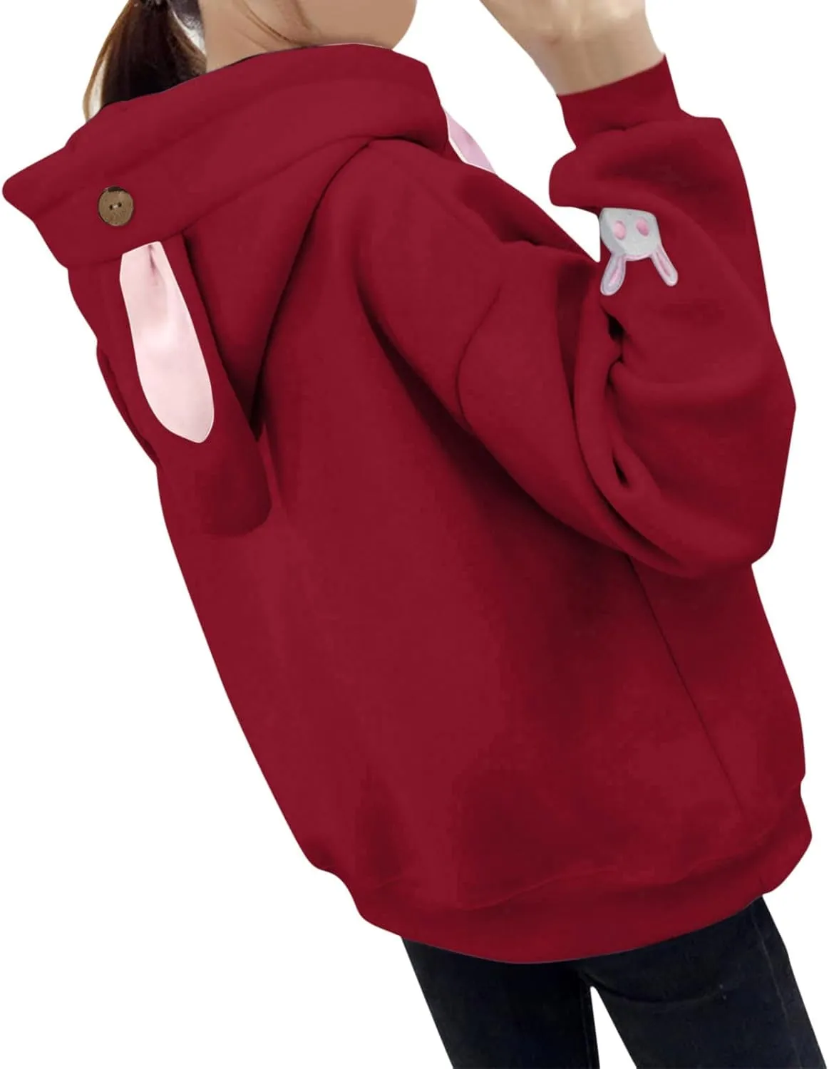 Cute Hoodies For Women Oversized Y2K Pullover Bunny Ear Hooded Sweatshirts With Pockets Long Sleeve Outfits Fall Clothes 2023
