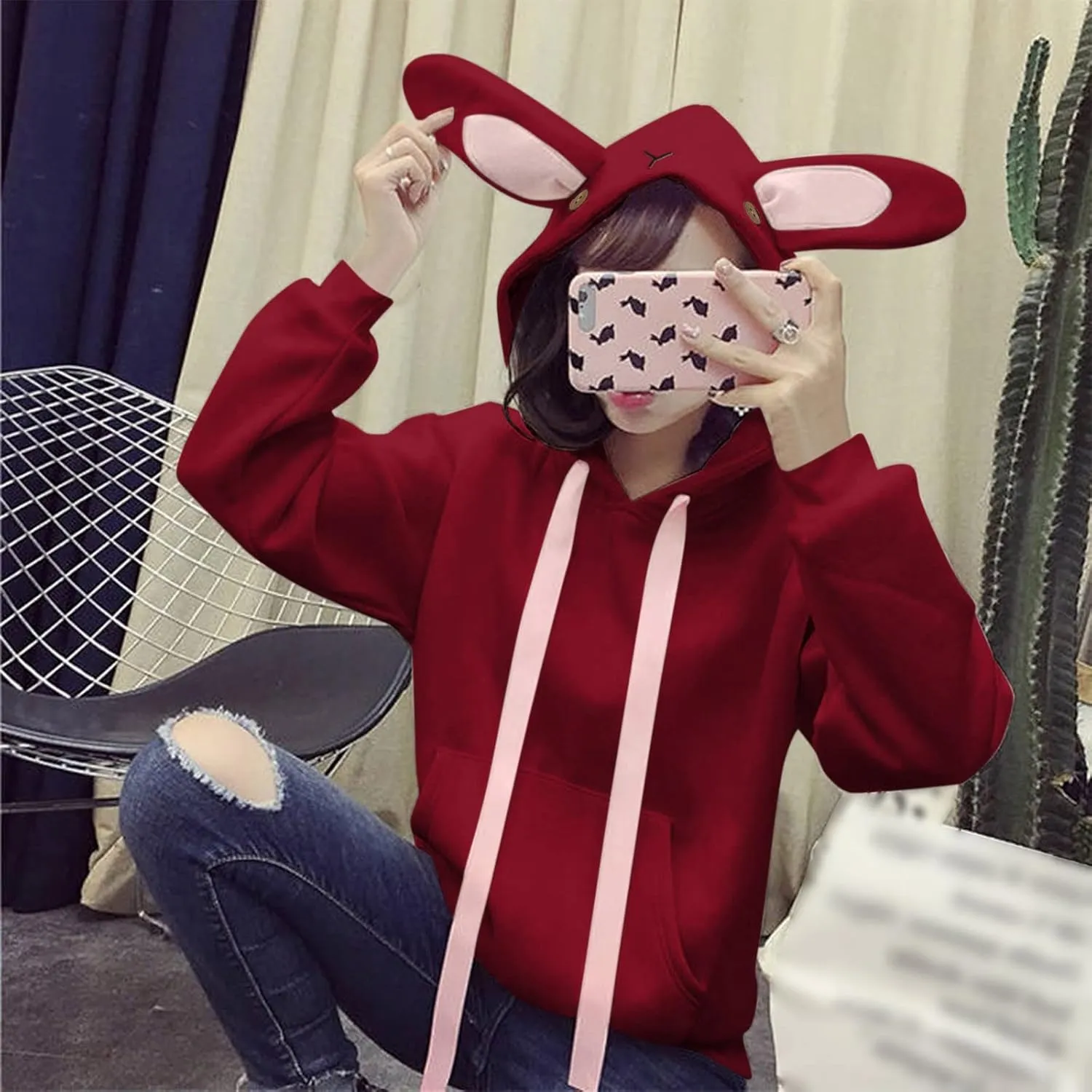Cute Hoodies For Women Oversized Y2K Pullover Bunny Ear Hooded Sweatshirts With Pockets Long Sleeve Outfits Fall Clothes 2023