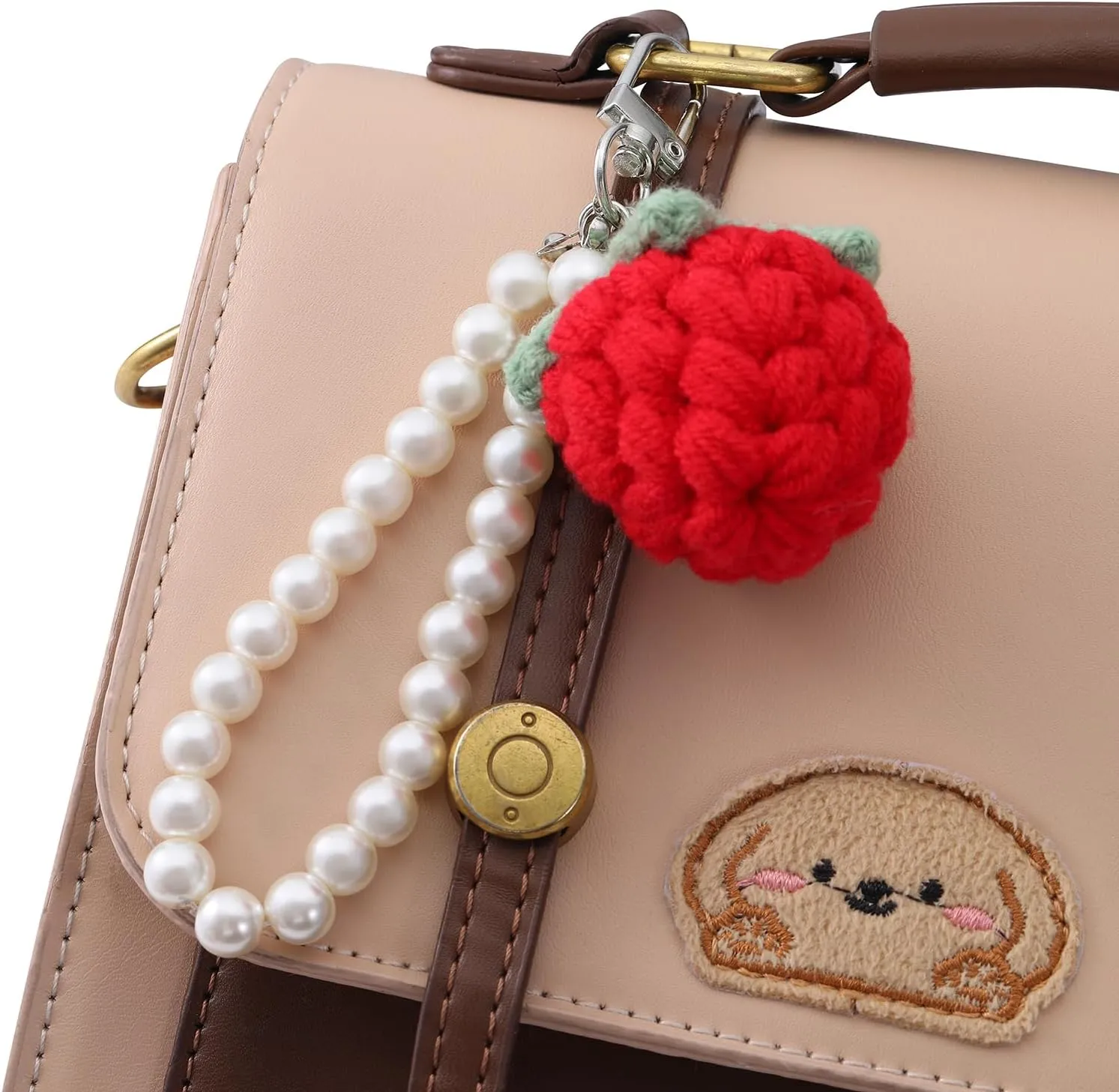 Cute Strawberry Pearl Keychain Pipe Crochet Strawberry Peach Coquette Aesthetic Bag Pruse Car Charms