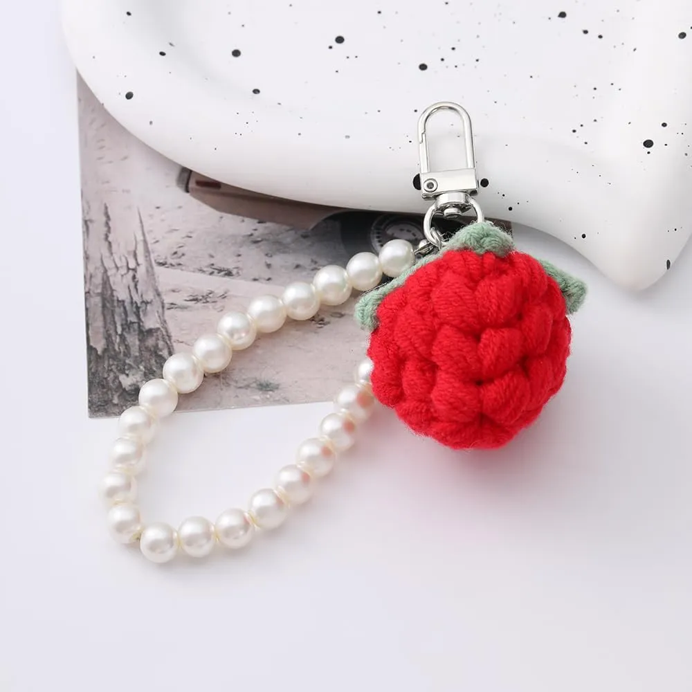 Cute Strawberry Pearl Keychain Pipe Crochet Strawberry Peach Coquette Aesthetic Bag Pruse Car Charms