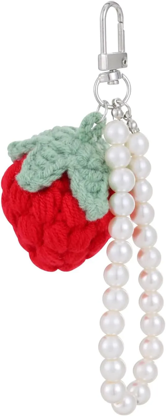 Cute Strawberry Pearl Keychain Pipe Crochet Strawberry Peach Coquette Aesthetic Bag Pruse Car Charms
