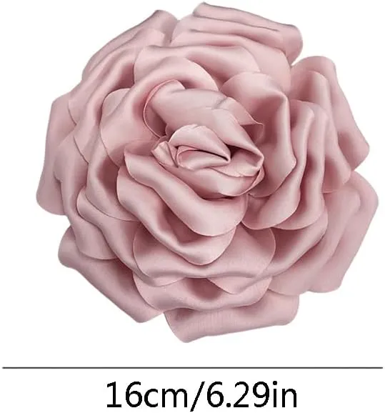 Dainty Silk Satin Rose Flower Extra Large Big Brooches Lapel Pins Fabric Flowers Oversized Brooch Pin for Women Wedding Party Banquet Dress Suit Clothes Accessories Jewelry Gifts 160mm