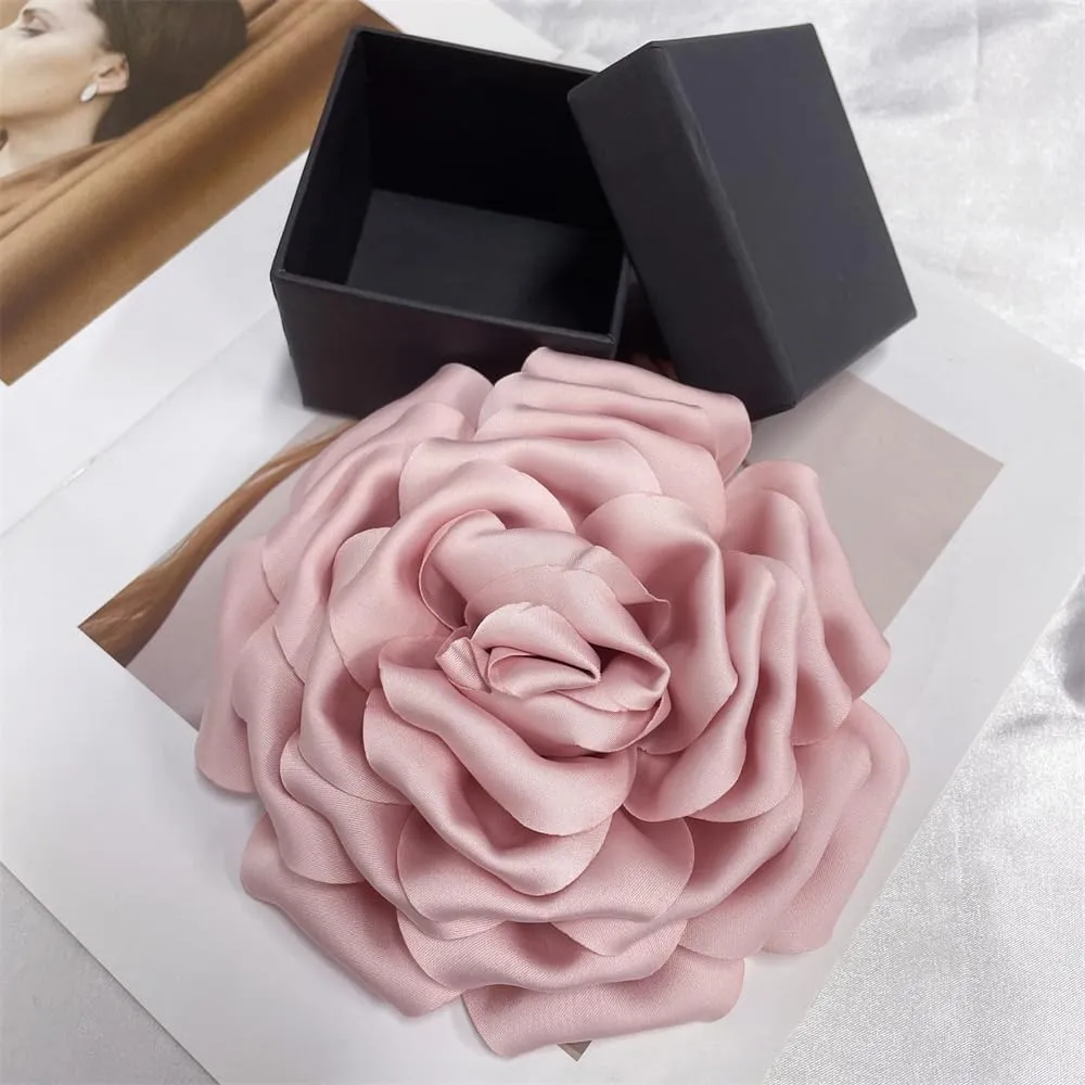 Dainty Silk Satin Rose Flower Extra Large Big Brooches Lapel Pins Fabric Flowers Oversized Brooch Pin for Women Wedding Party Banquet Dress Suit Clothes Accessories Jewelry Gifts 160mm