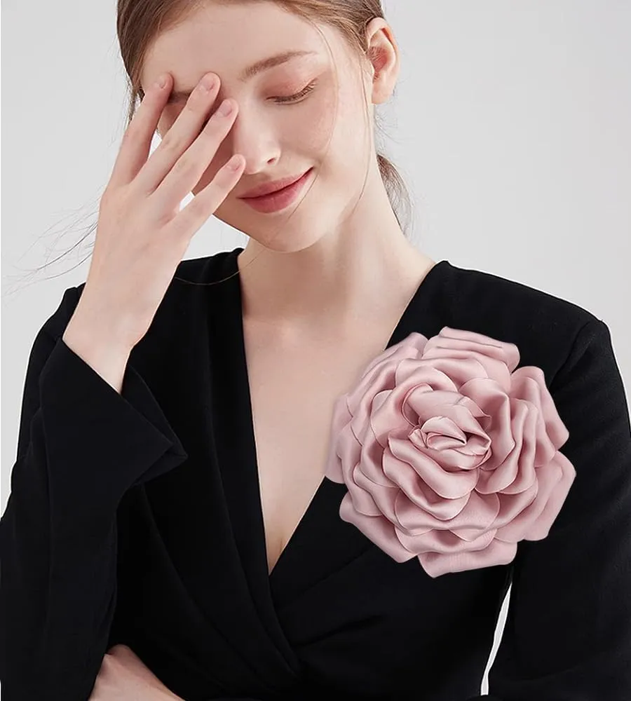 Dainty Silk Satin Rose Flower Extra Large Big Brooches Lapel Pins Fabric Flowers Oversized Brooch Pin for Women Wedding Party Banquet Dress Suit Clothes Accessories Jewelry Gifts 160mm