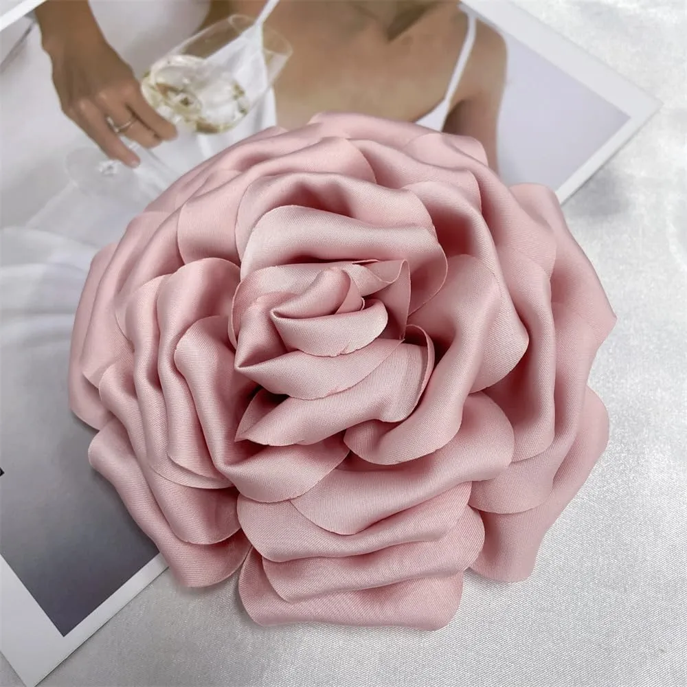 Dainty Silk Satin Rose Flower Extra Large Big Brooches Lapel Pins Fabric Flowers Oversized Brooch Pin for Women Wedding Party Banquet Dress Suit Clothes Accessories Jewelry Gifts 160mm