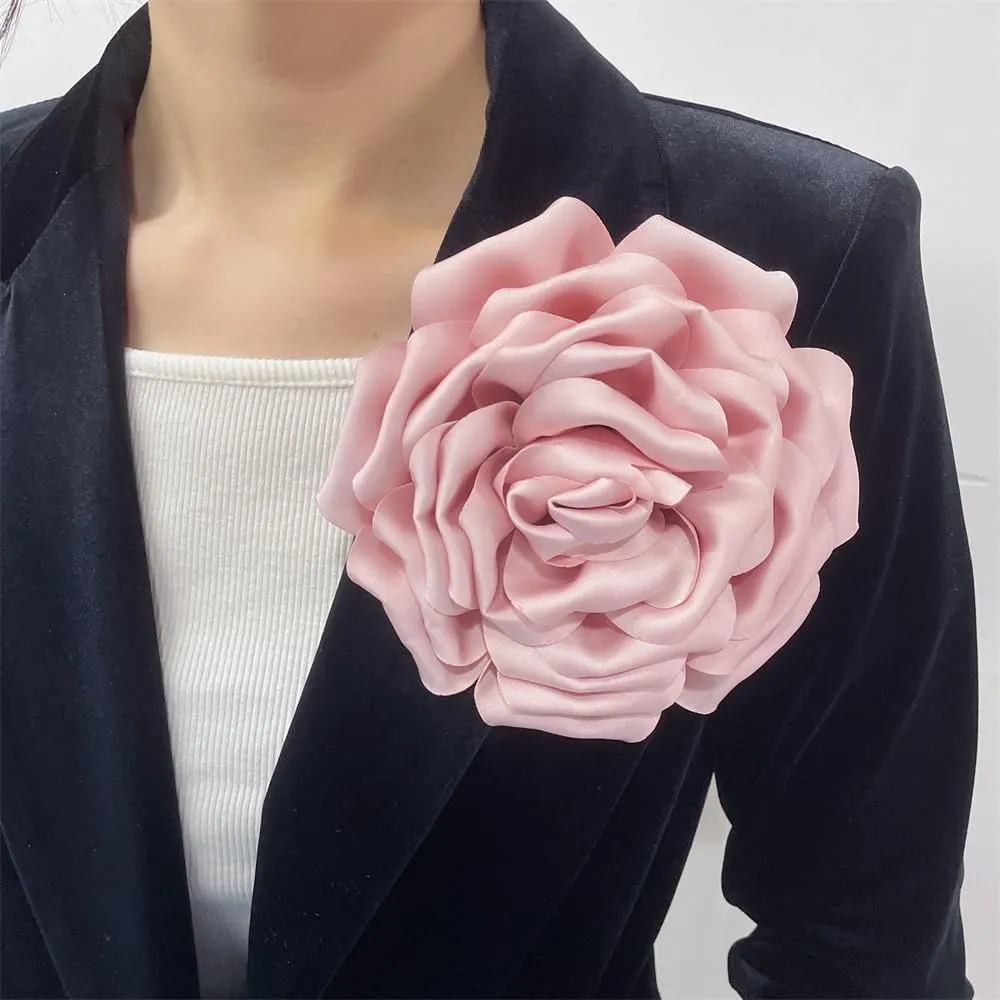 Dainty Silk Satin Rose Flower Extra Large Big Brooches Lapel Pins Fabric Flowers Oversized Brooch Pin for Women Wedding Party Banquet Dress Suit Clothes Accessories Jewelry Gifts 160mm