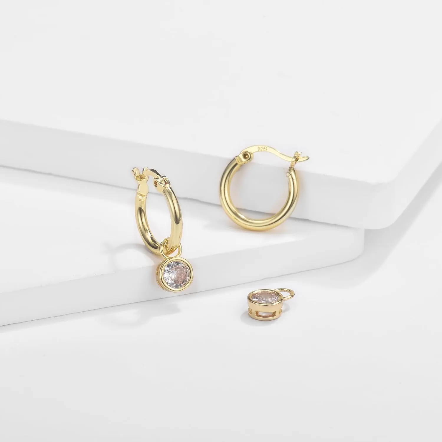 Dangle Hoop Earrings for Women, 925 Sterling Silver Hoop Earrings with Charms Tiny Baguette Round Teardrop Trio Cubic Zirconia Pearl Drop Dangling Cartilage Helix Tragus Diamond Jewelry Gifts