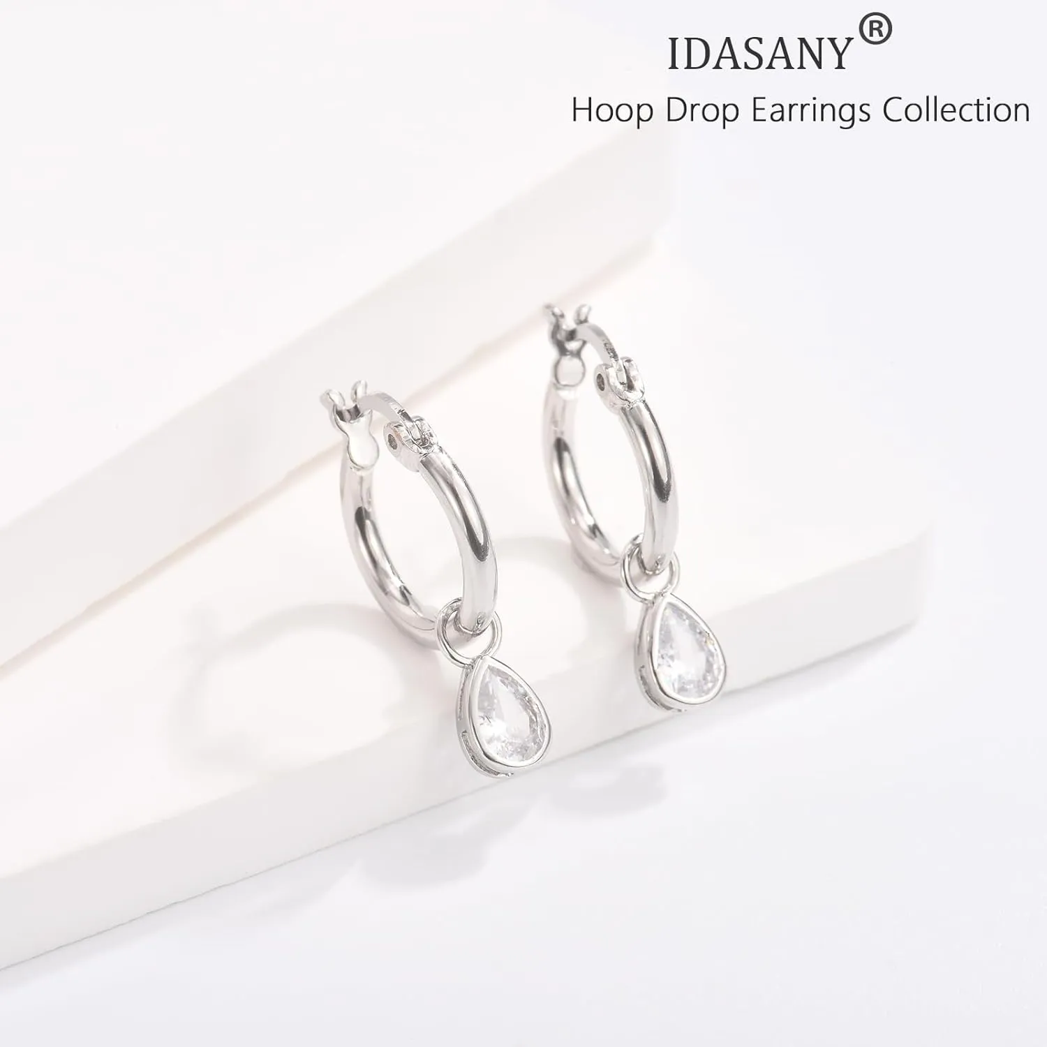 Dangle Hoop Earrings for Women, 925 Sterling Silver Hoop Earrings with Charms Tiny Baguette Round Teardrop Trio Cubic Zirconia Pearl Drop Dangling Cartilage Helix Tragus Diamond Jewelry Gifts