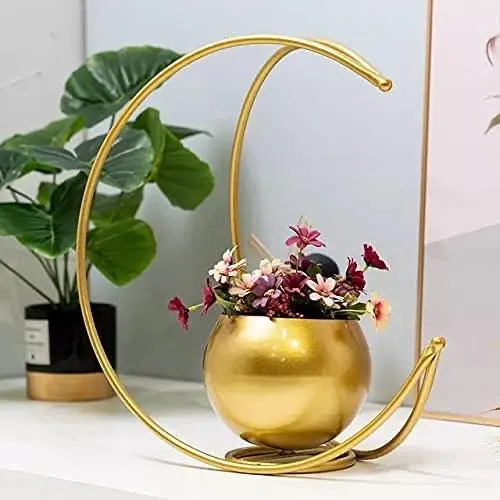 Designer Moon vase Gold Metal Moon Shape Flower Pot