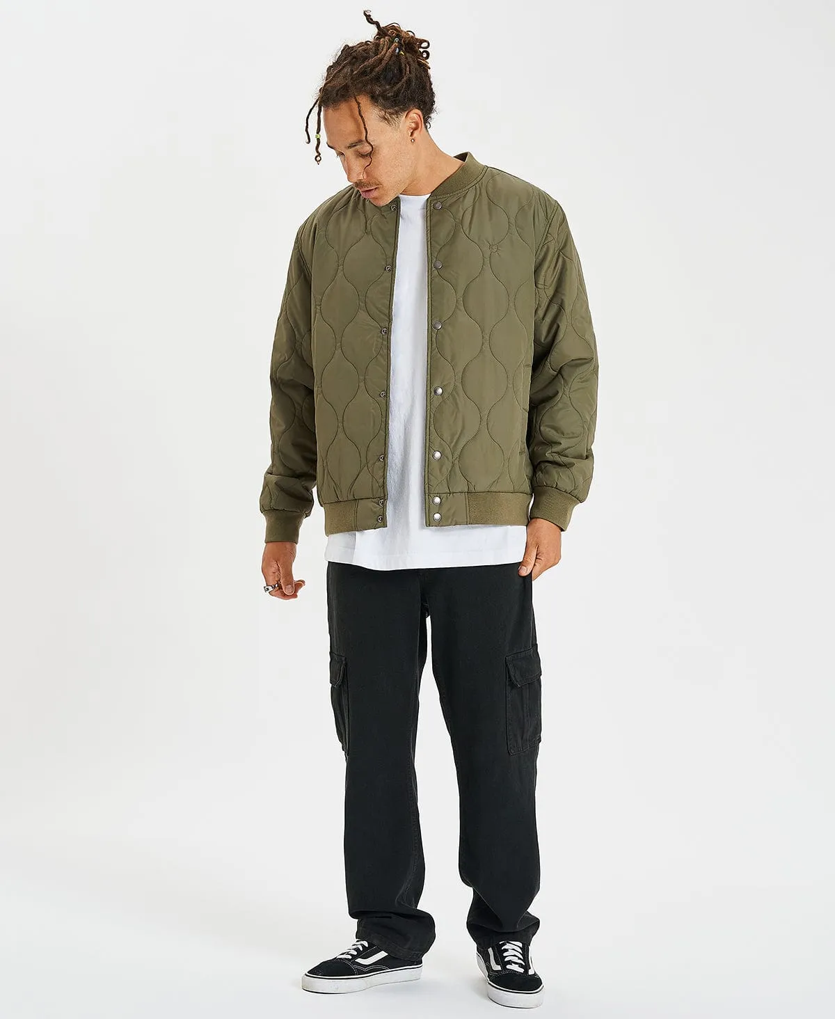 Dillinger Quilted Bomber Jacket Military Olive Green