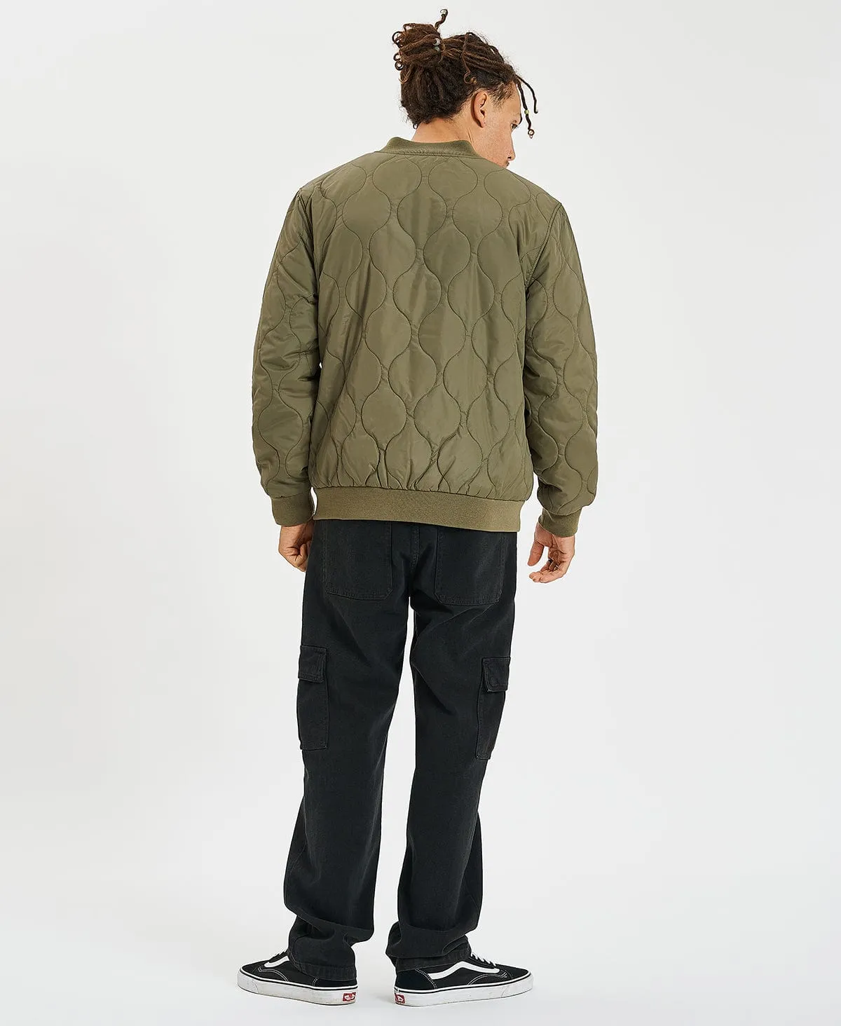 Dillinger Quilted Bomber Jacket Military Olive Green