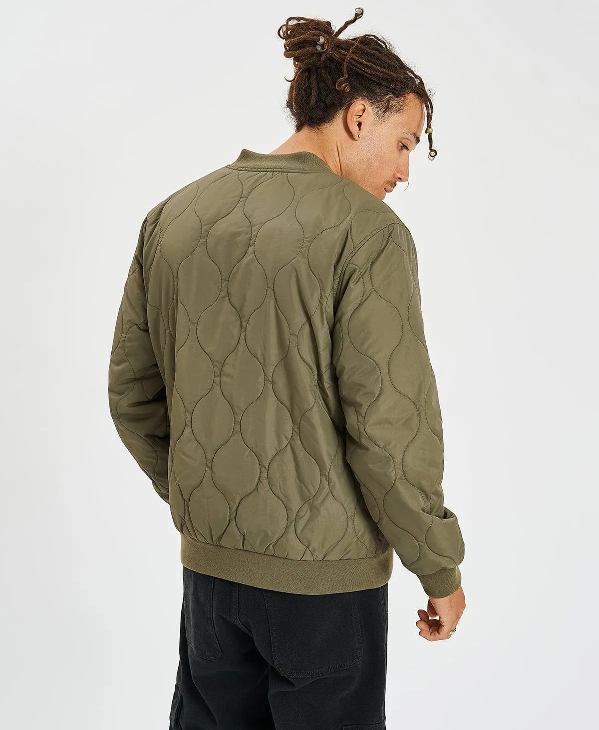 Dillinger Quilted Bomber Jacket Military Olive Green