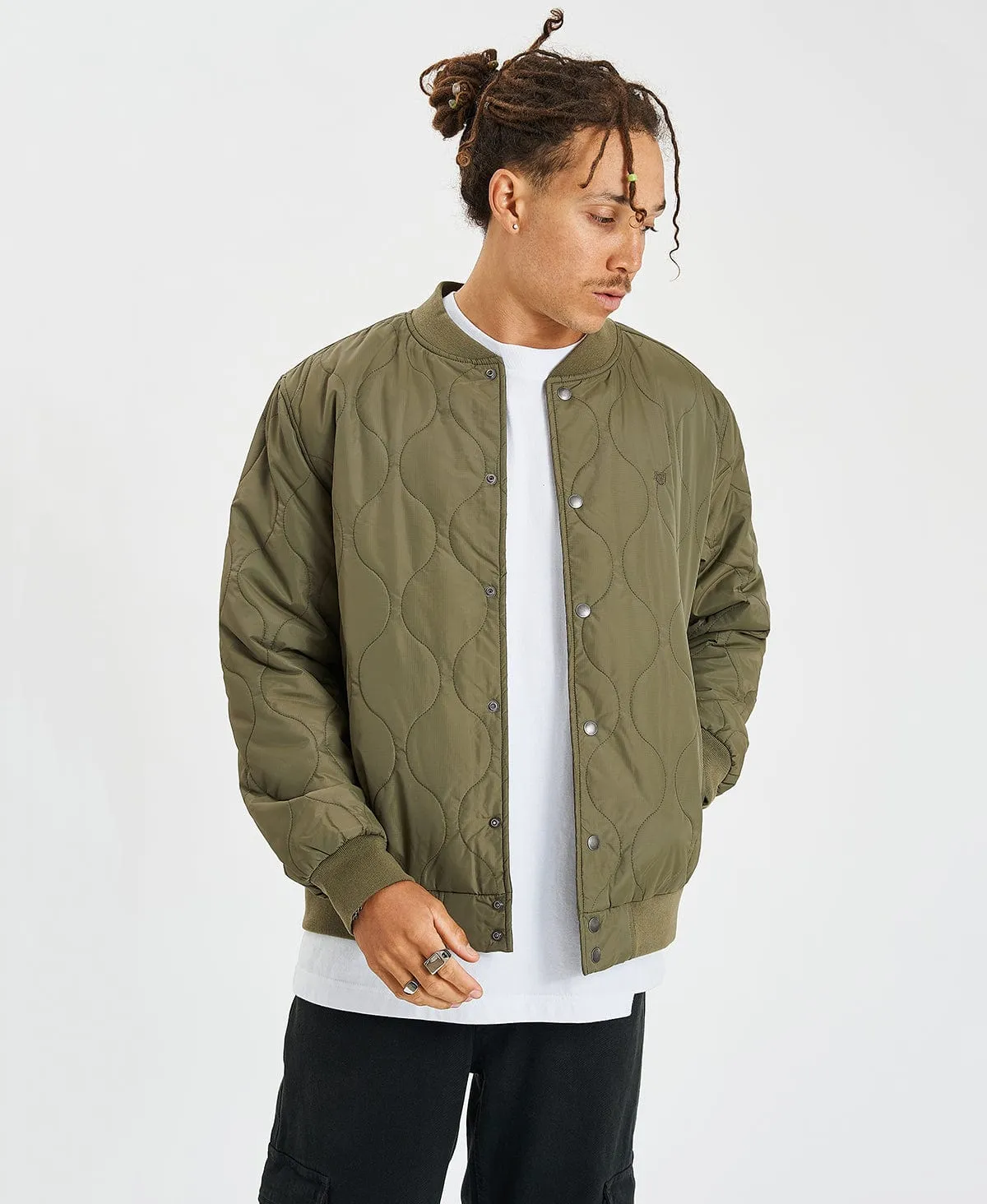Dillinger Quilted Bomber Jacket Military Olive Green