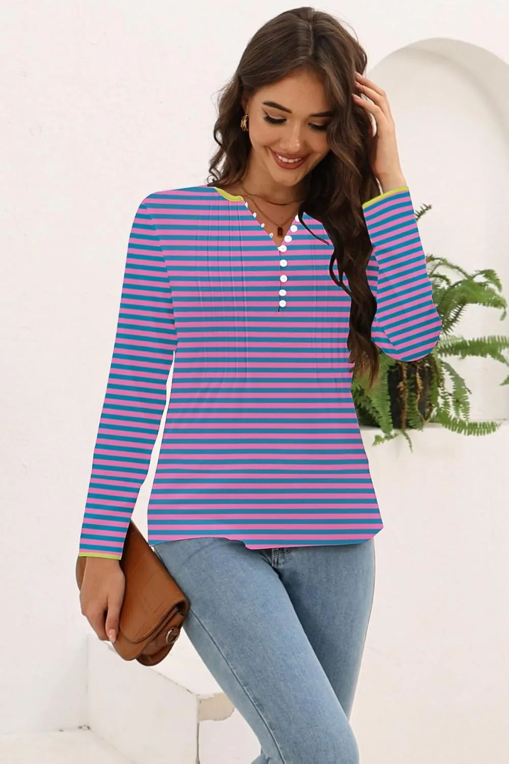 Disamer Womens T Shirts 2025 Fashion Tops Long Sleeve Pleated Dressy Casual Button Down Blouses Fall Clothes