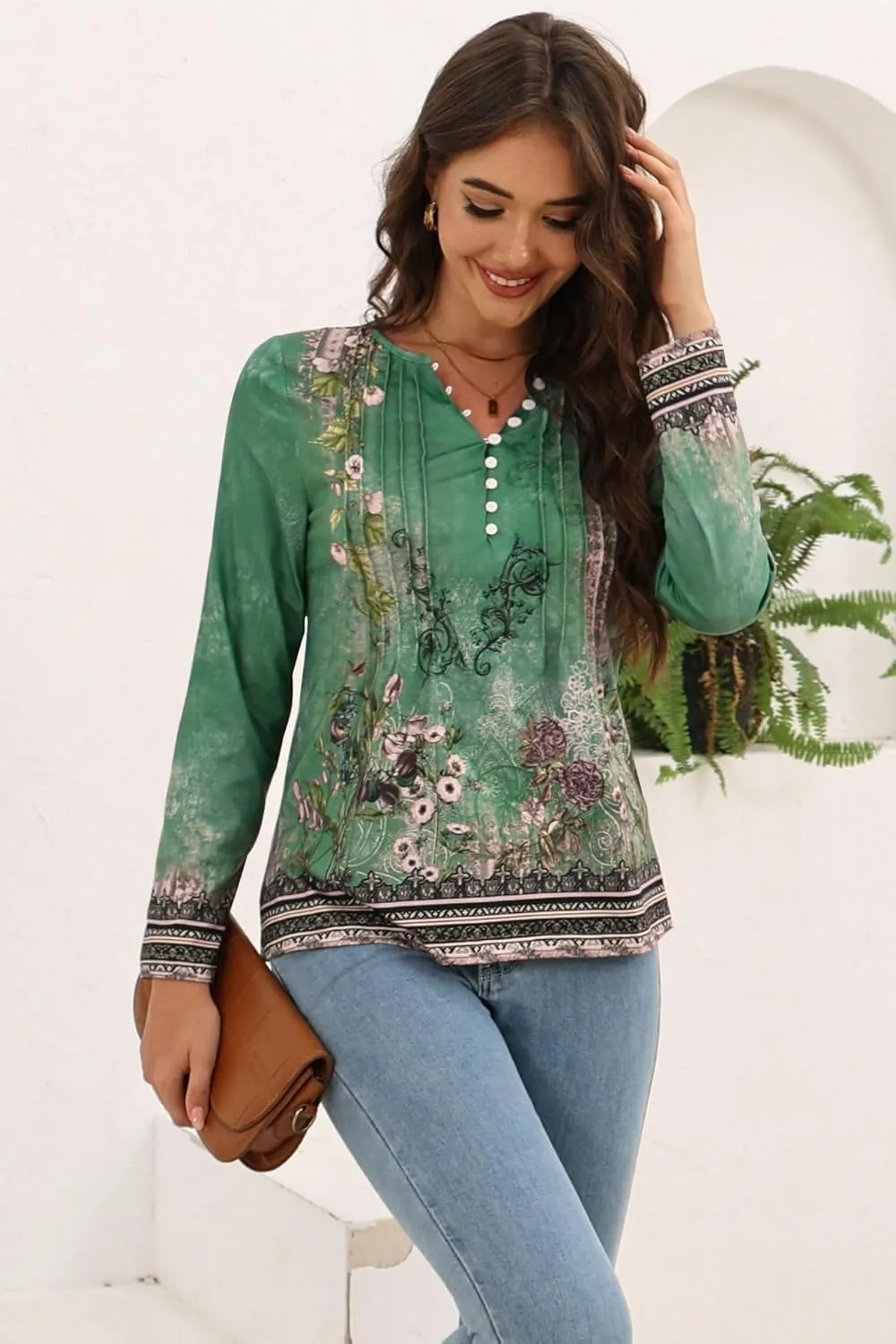 Disamer Womens T Shirts 2025 Fashion Tops Long Sleeve Pleated Dressy Casual Button Down Blouses Fall Clothes