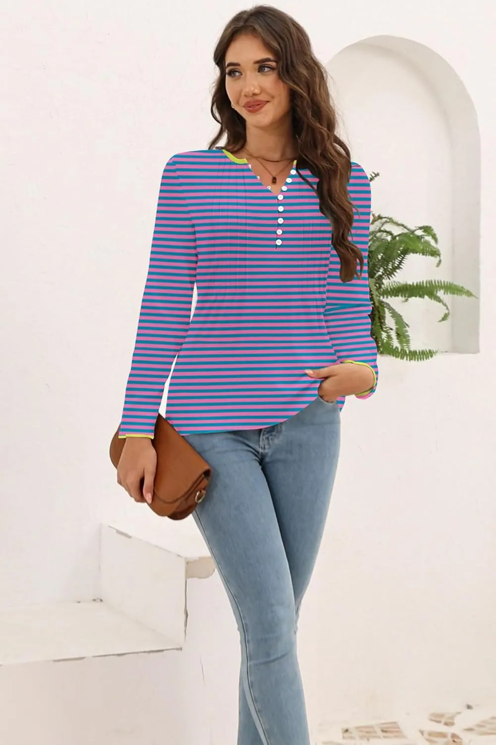 Disamer Womens T Shirts 2025 Fashion Tops Long Sleeve Pleated Dressy Casual Button Down Blouses Fall Clothes
