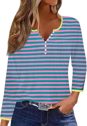 Disamer Womens T Shirts 2025 Fashion Tops Long Sleeve Pleated Dressy Casual Button Down Blouses Fall Clothes