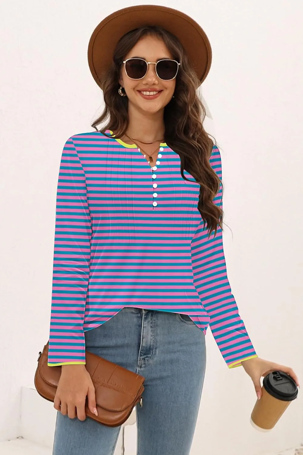 Disamer Womens T Shirts 2025 Fashion Tops Long Sleeve Pleated Dressy Casual Button Down Blouses Fall Clothes