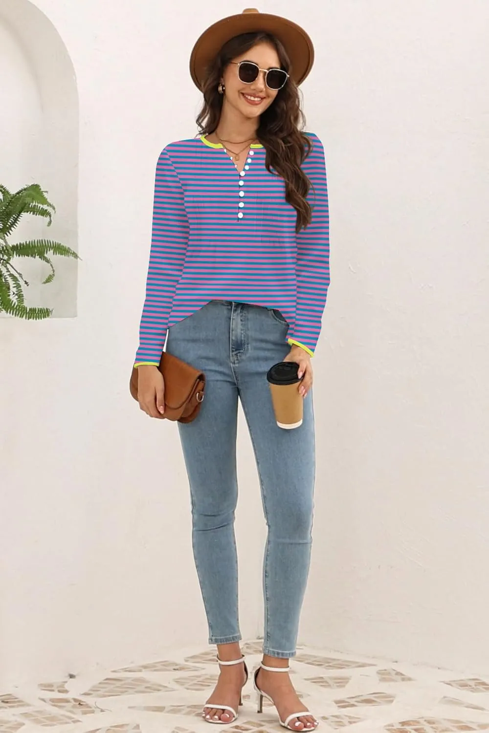 Disamer Womens T Shirts 2025 Fashion Tops Long Sleeve Pleated Dressy Casual Button Down Blouses Fall Clothes