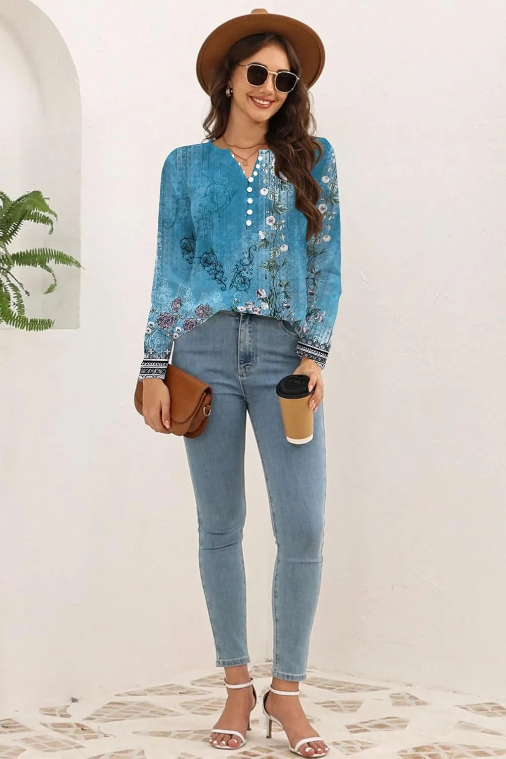 Disamer Womens T Shirts 2025 Fashion Tops Long Sleeve Pleated Dressy Casual Button Down Blouses Fall Clothes