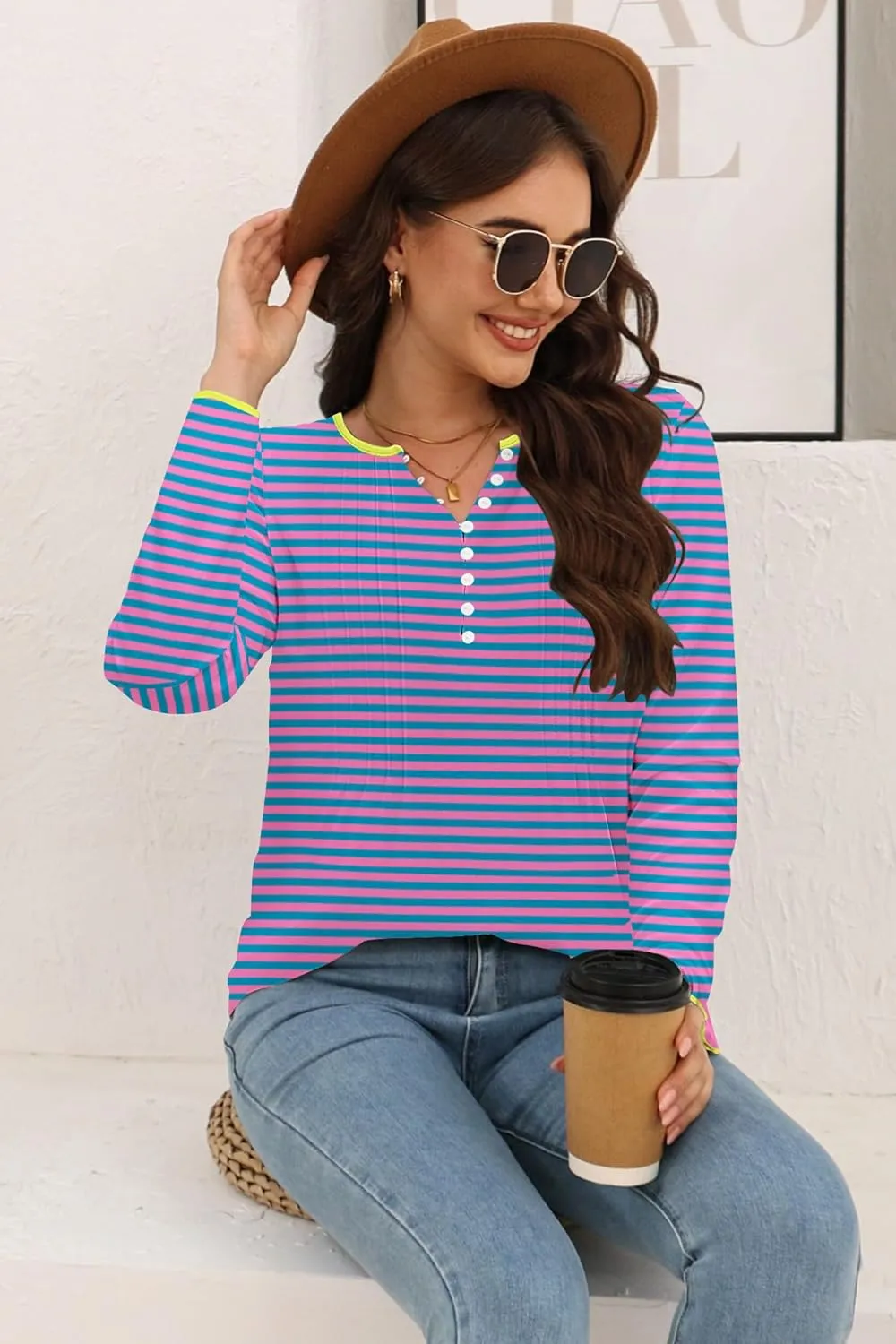 Disamer Womens T Shirts 2025 Fashion Tops Long Sleeve Pleated Dressy Casual Button Down Blouses Fall Clothes