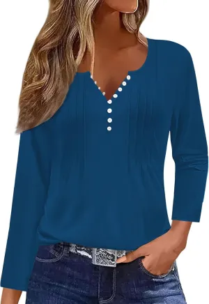 Disamer Womens T Shirts 2025 Fashion Tops Long Sleeve Pleated Dressy Casual Button Down Blouses Fall Clothes